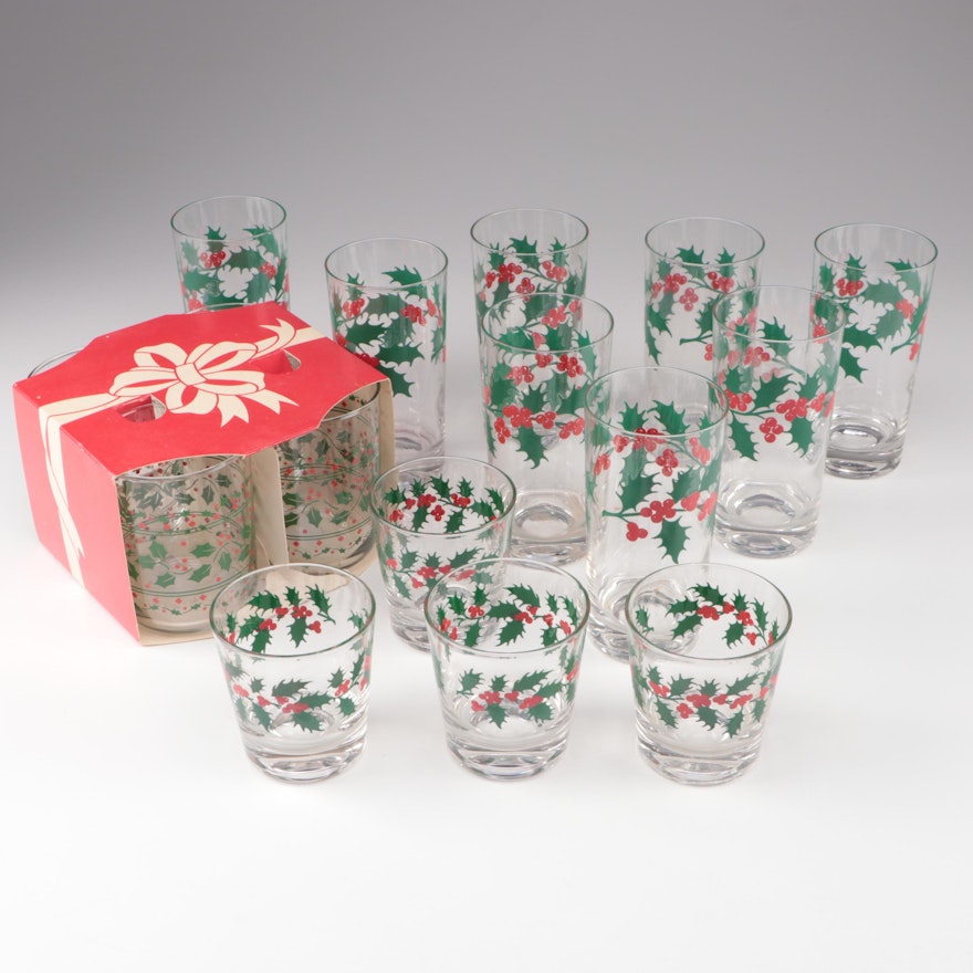 Holly Flat Tumblers, Old Fashioned and Double Old Fashioned Glasses