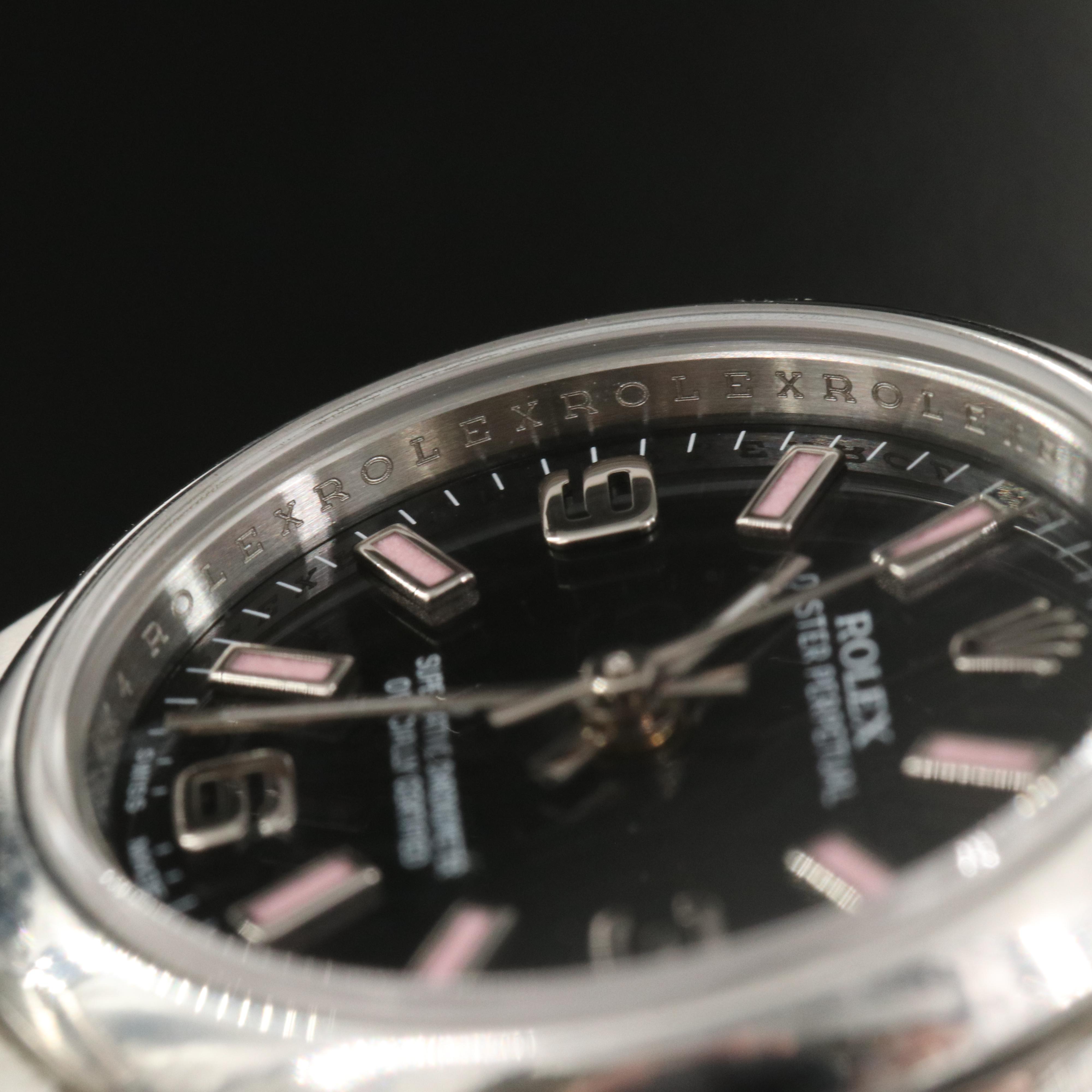 Rolex Oyster Perpetual Black Arabic Pink Markers Watch