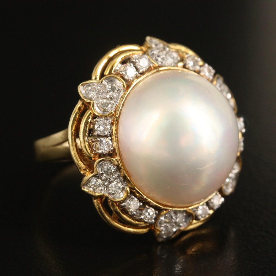 Toliro 18K Mabé Pearl and Diamond Ring