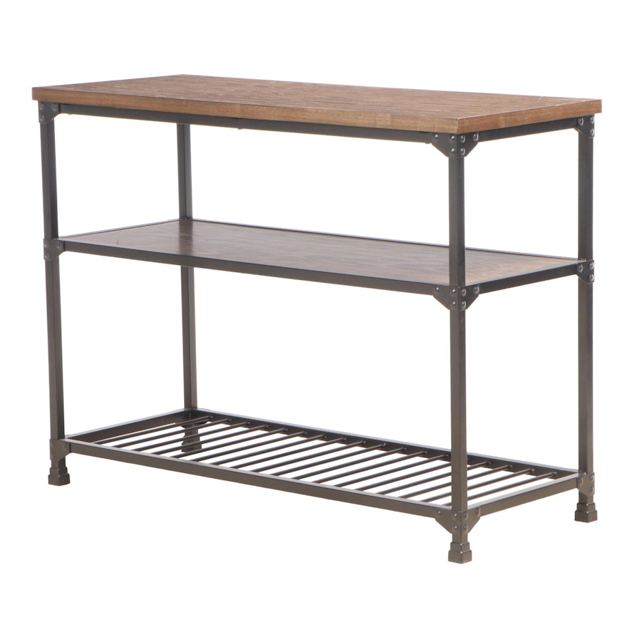 Contemporary Metal and Distressed Finish Wood Serving Table