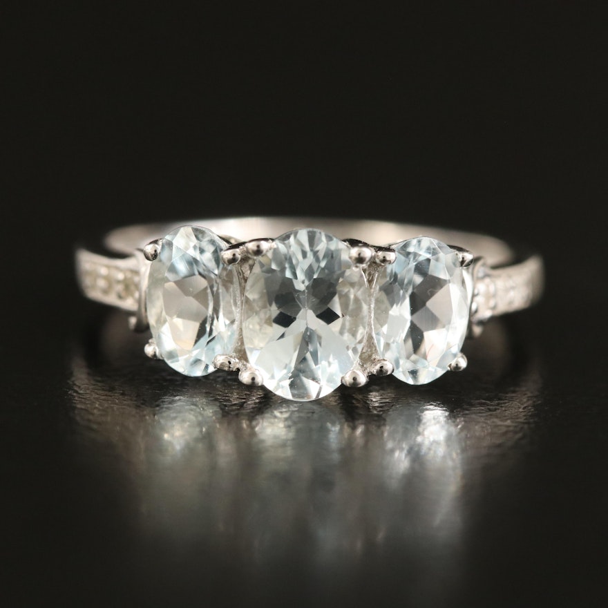 Sterling Aquamarine and Diamond Ring