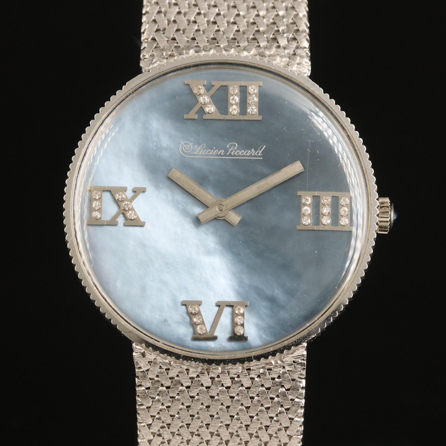 14K Lucien Piccard Mother of Pearl and Diamond Dial Wristwatch