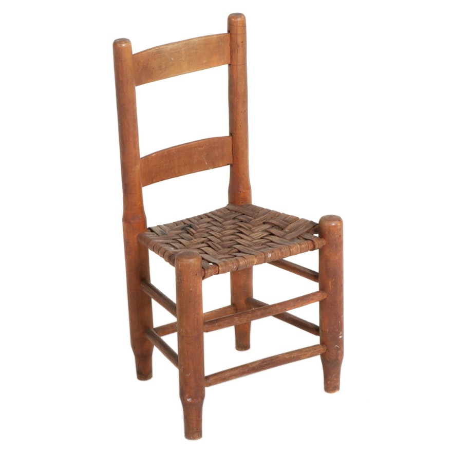 Bench-Made Child's Chair with Woven Strip Seat, Late 19th to Early 20th Century