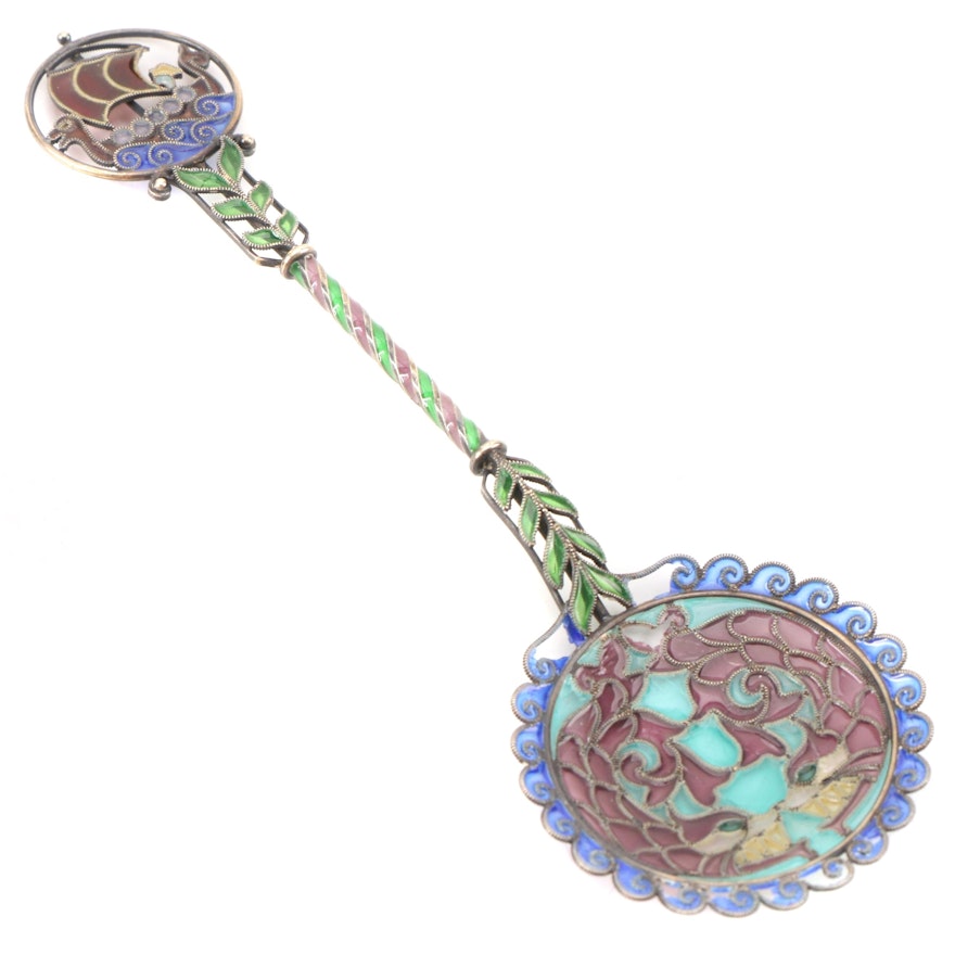 Plique-à-jour Enameled Sterling Silver Decorative Filigree Spoon