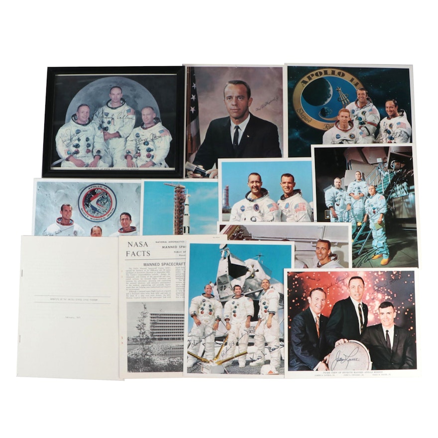 Crew Signed NASA Manned Apollo Mission Prints, Mid to Late 20th Century