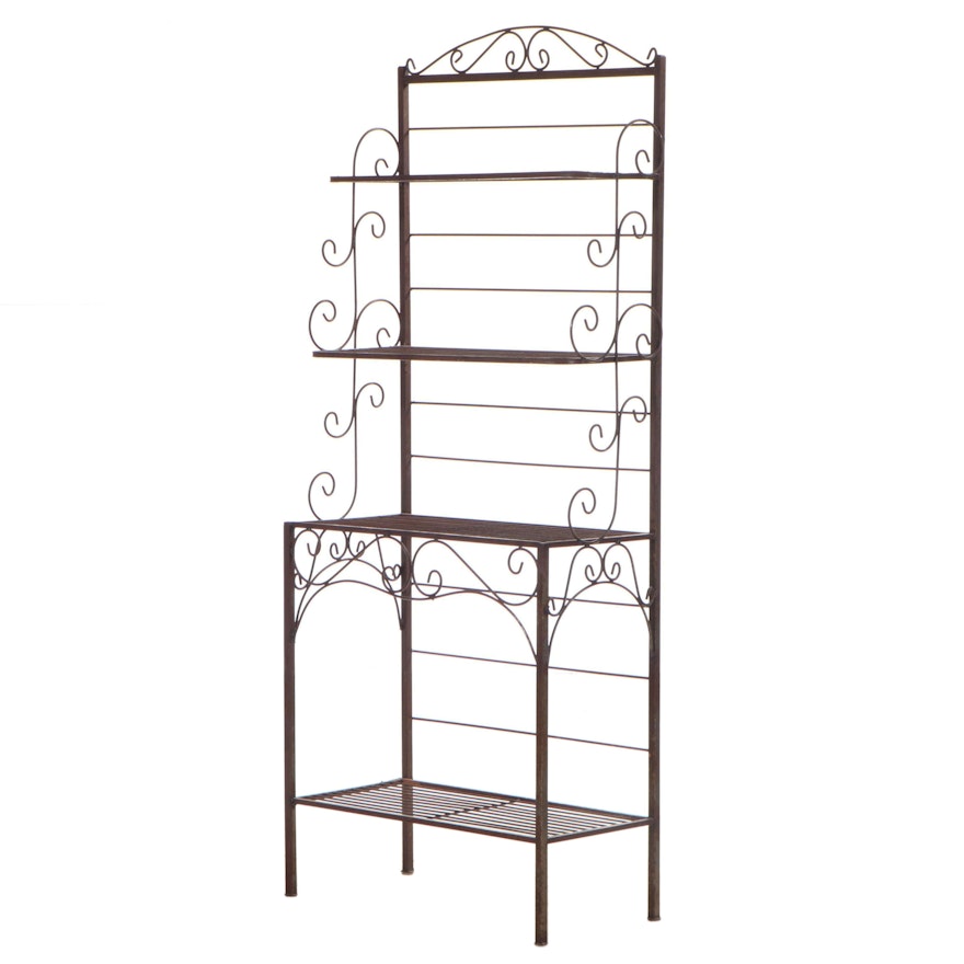 Patinated Metal Four-Tier Baker's Rack