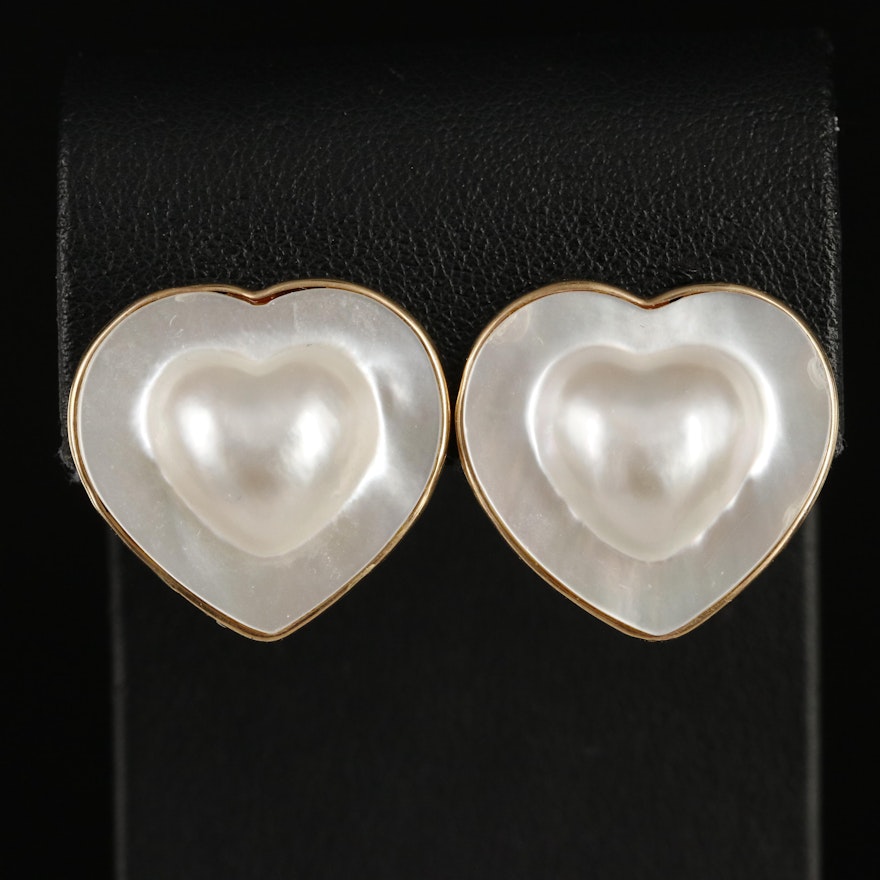 14K 22.00 mm Pearl Heart Earrings