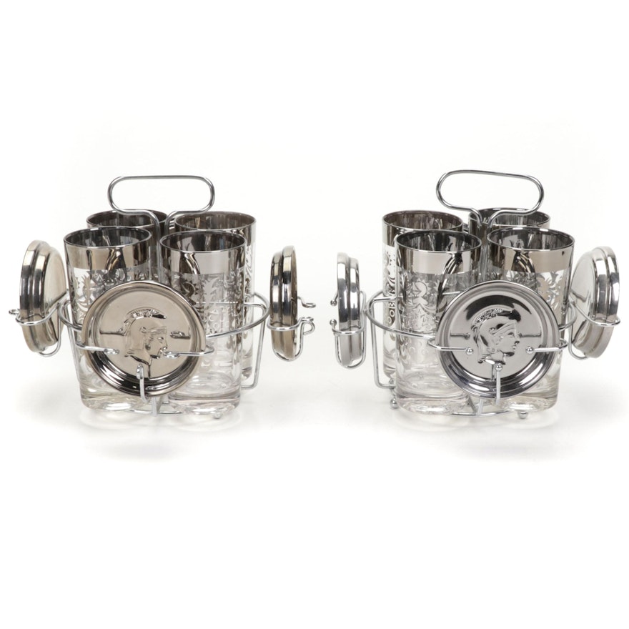 Kimiko Silver "Guardian" Cocktail Glasses, Caddies and Coaster Sets, 1960s