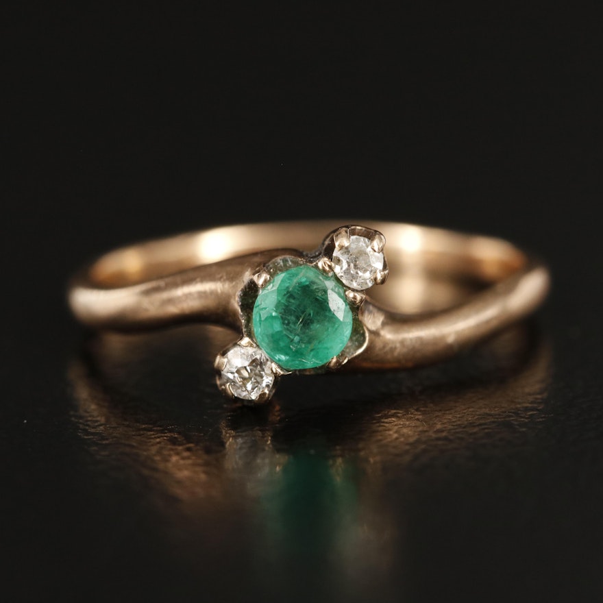 Vintage 10K Emerald and Diamond Ring