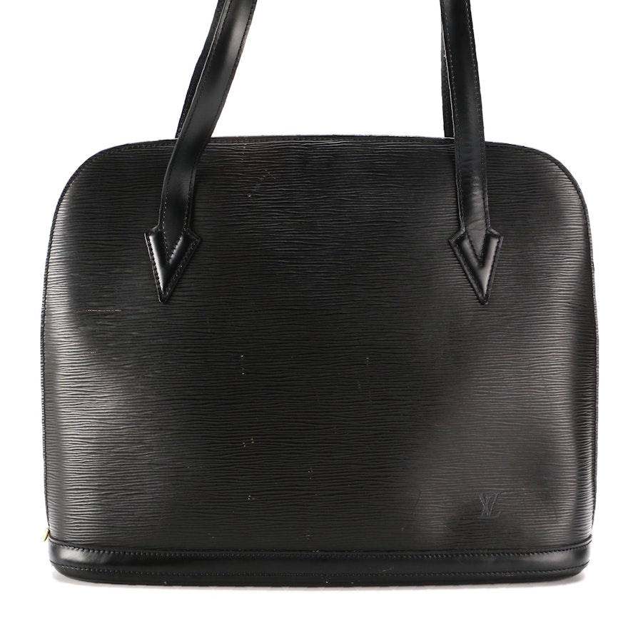 Louis Vuitton Lussac Shoulder Bag in Black Epi and Smooth Leather