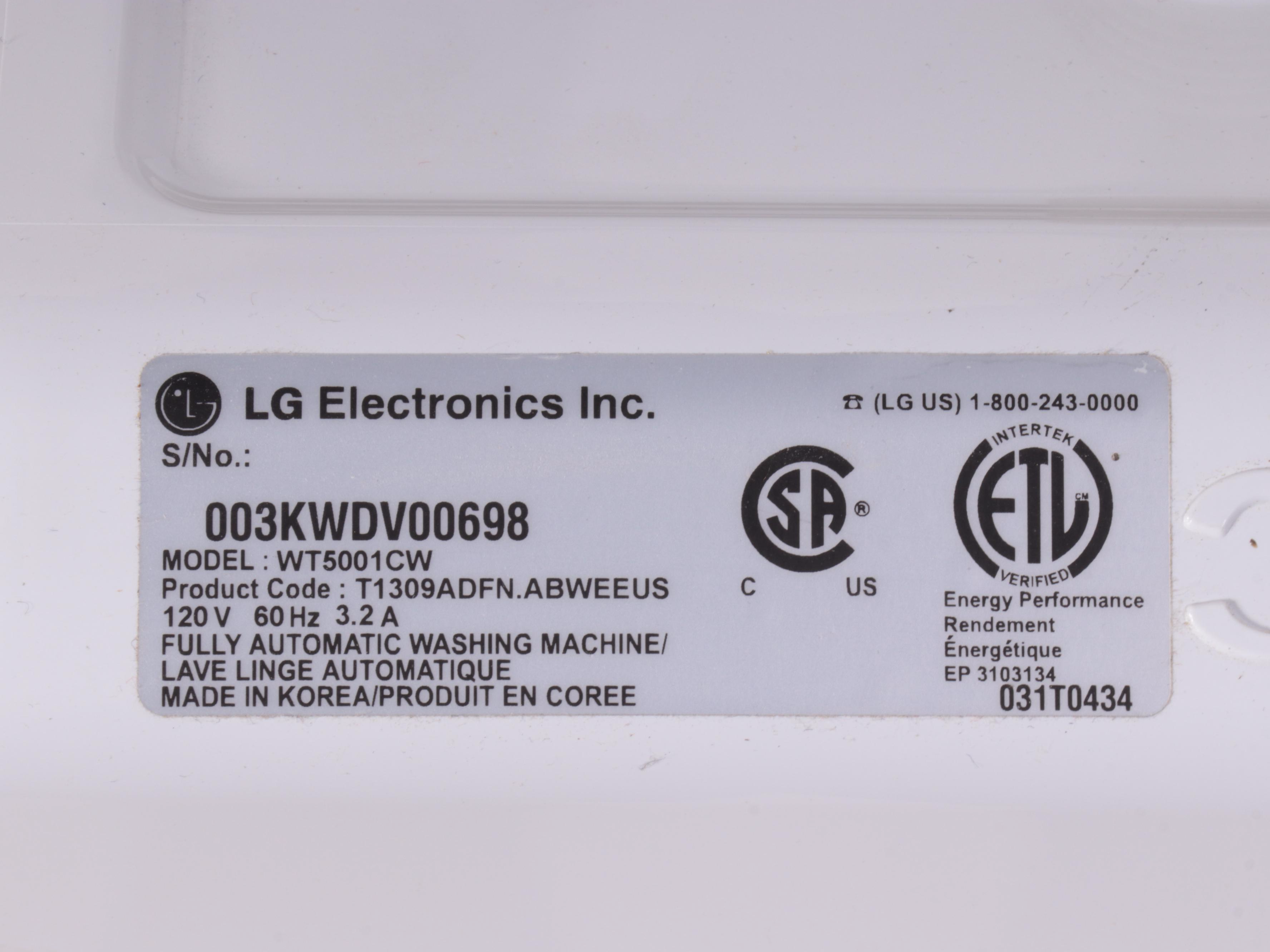 LG "WT5001CW" 4.5 Cu. Ft. High Efficiency Top-Load Washer