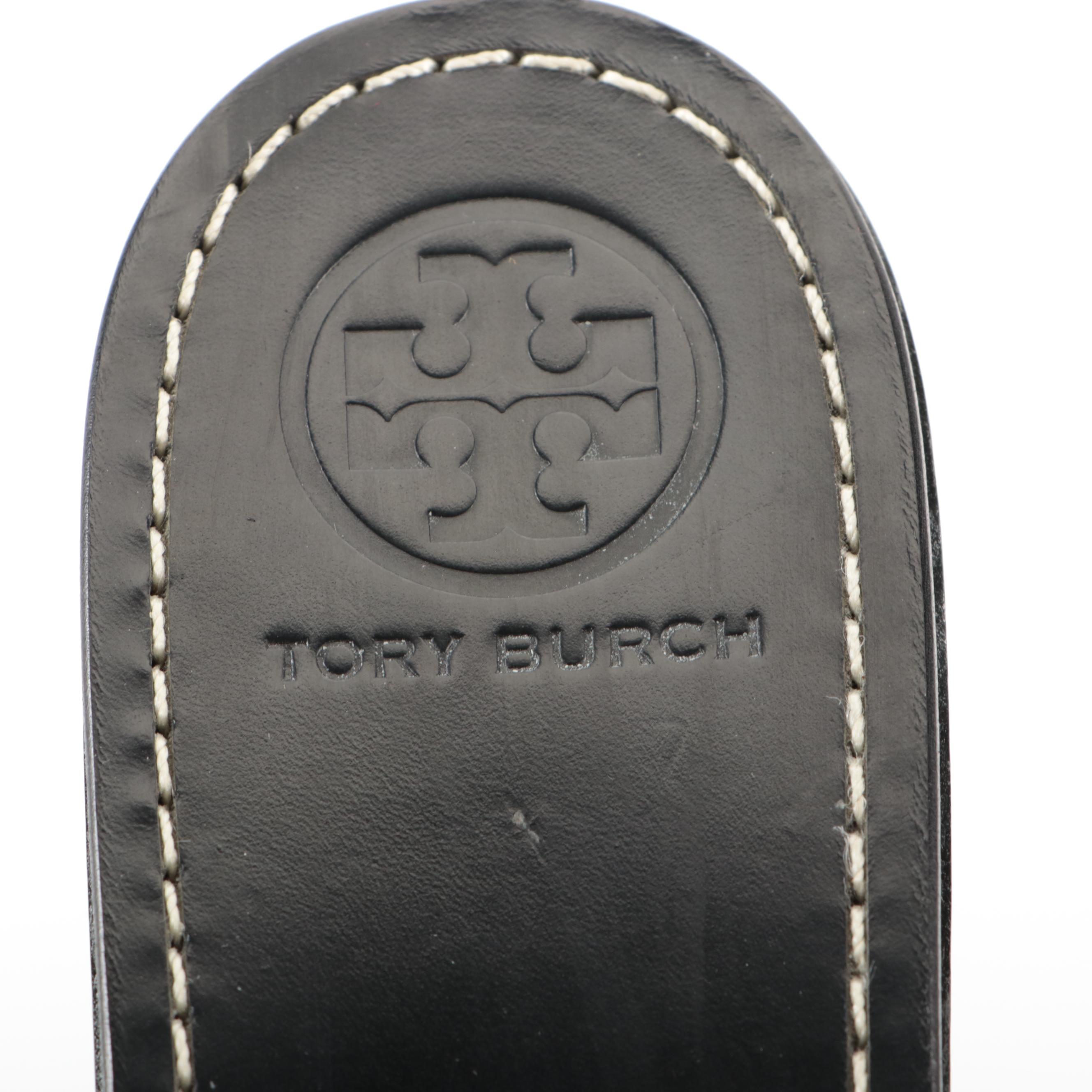 Tory Burch Dr. Scholl's Style Wedge Slides in Black Patent Leather