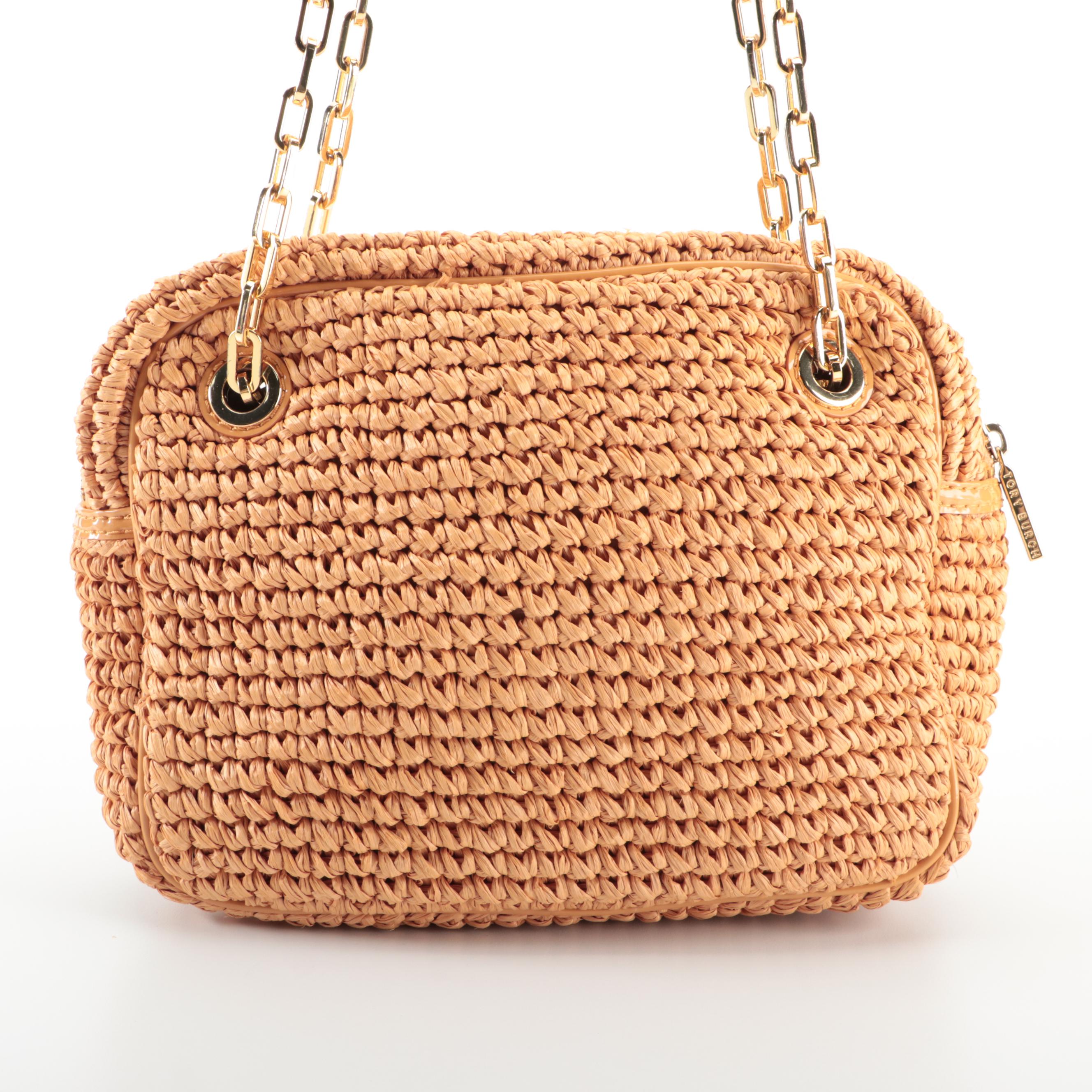 Tory Burch Shoulder Bag in Raffia and Patent Leather