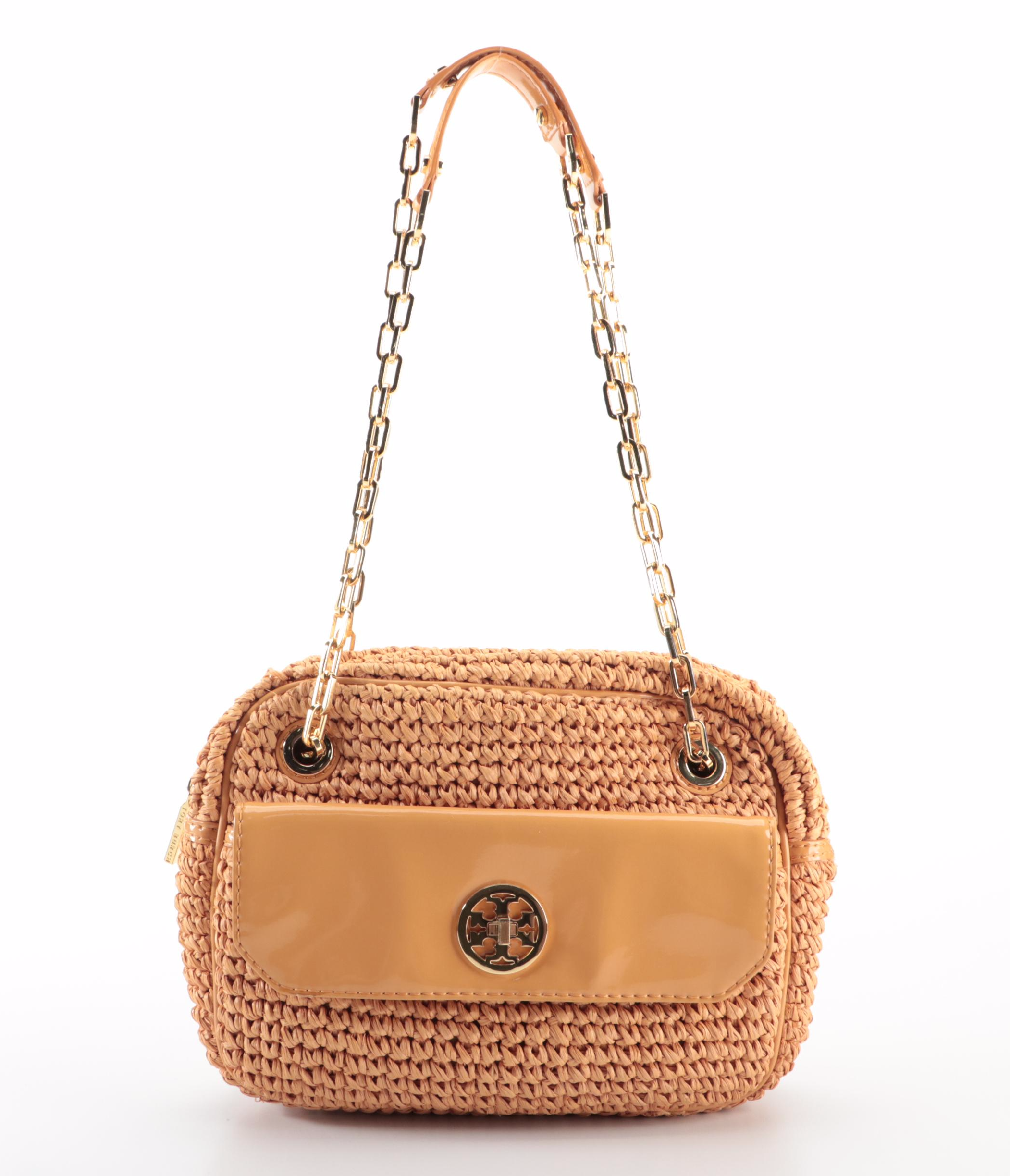 Tory Burch Shoulder Bag in Raffia and Patent Leather