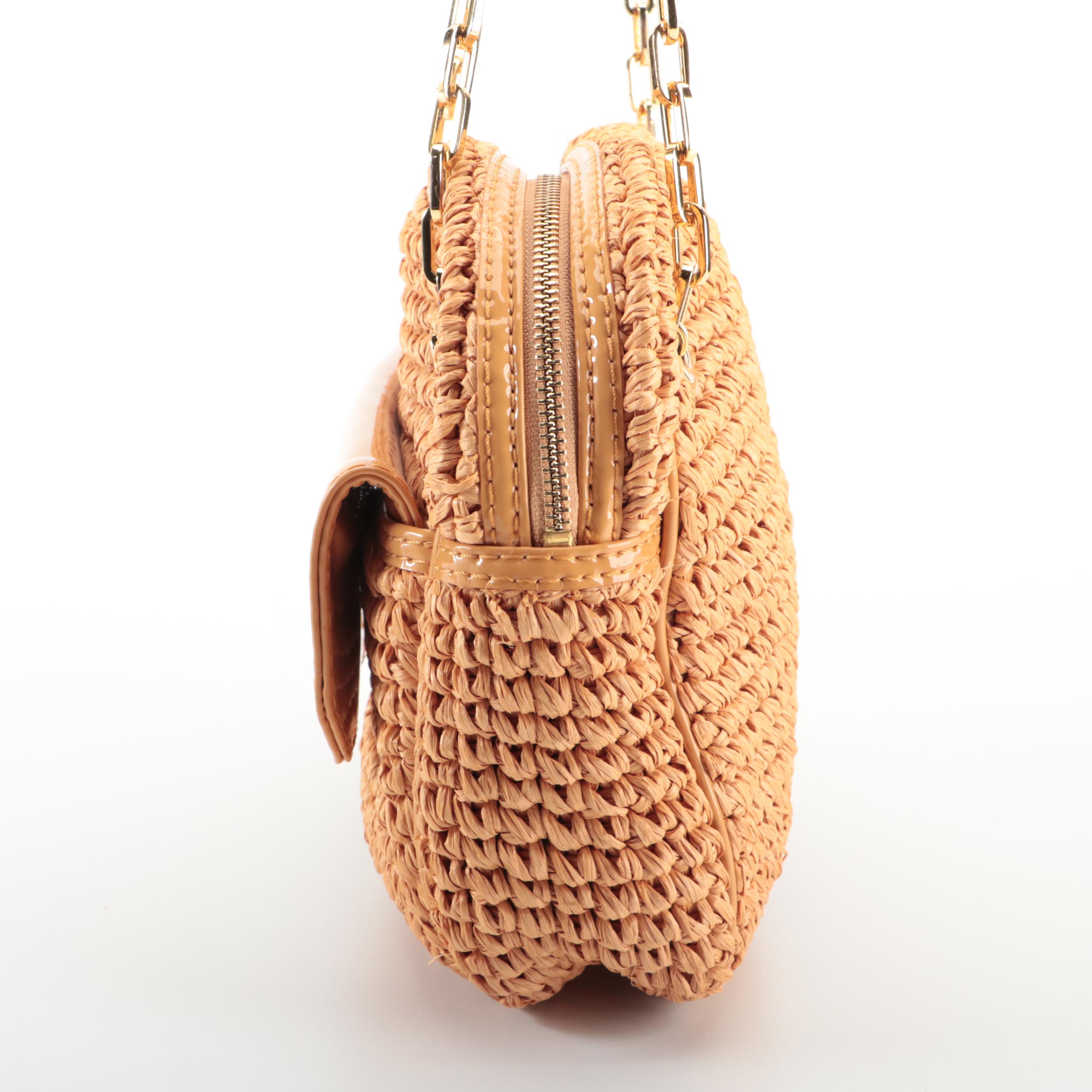 Tory Burch Shoulder Bag in Raffia and Patent Leather