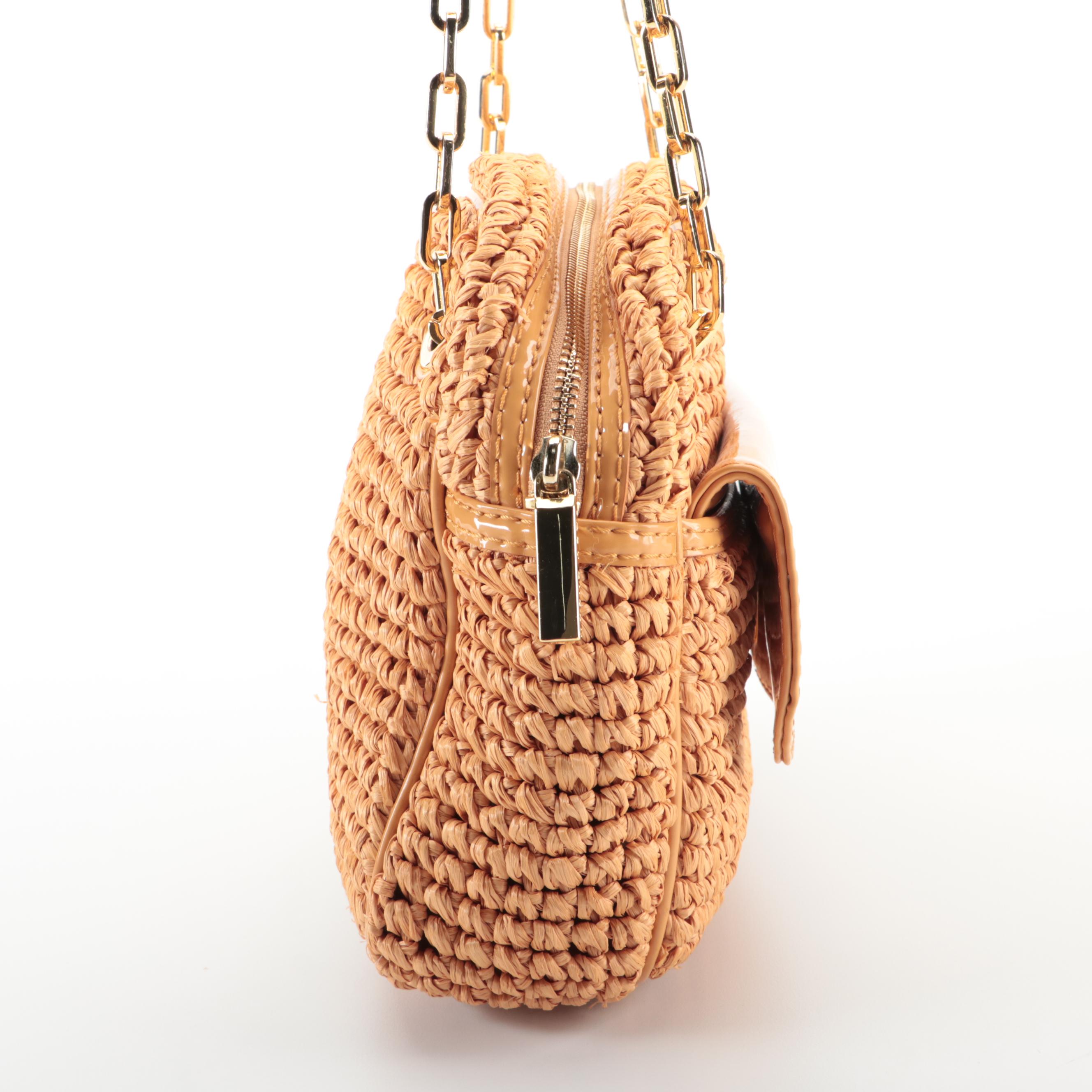Tory Burch Shoulder Bag in Raffia and Patent Leather