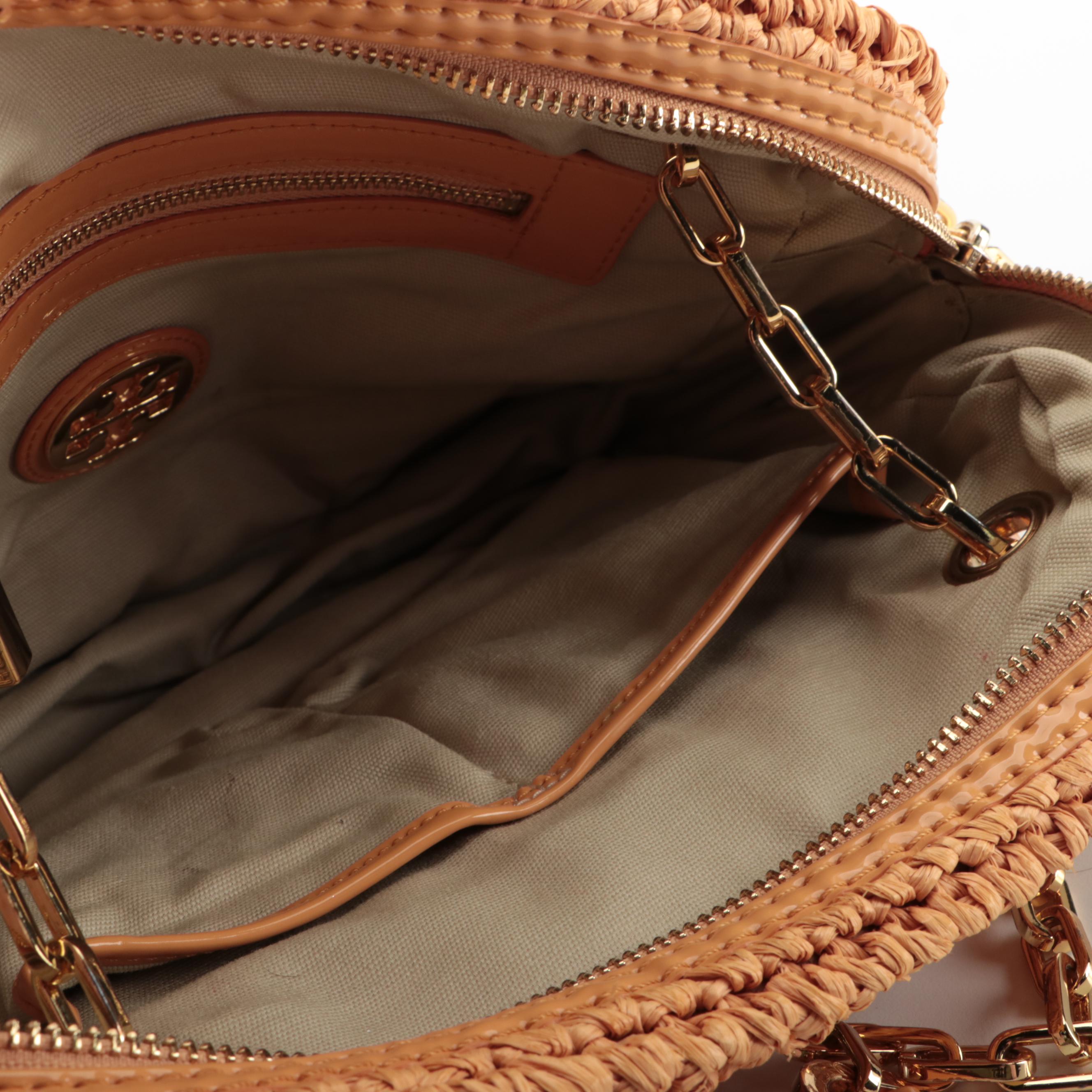 Tory Burch Shoulder Bag in Raffia and Patent Leather