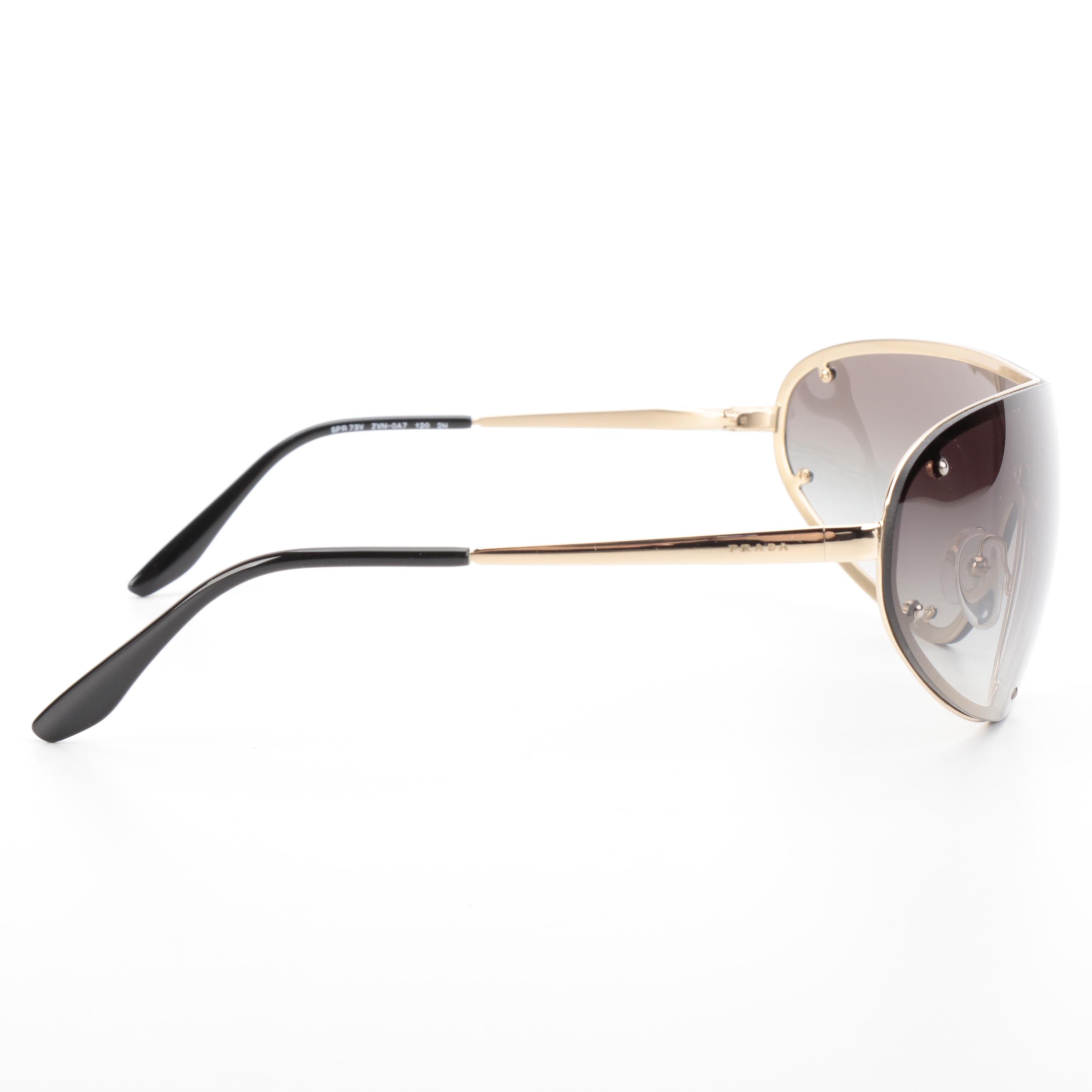 Prada SPR73V Pale Gold Metal Frame with Grey Gradient Lens Shield Sunglasses