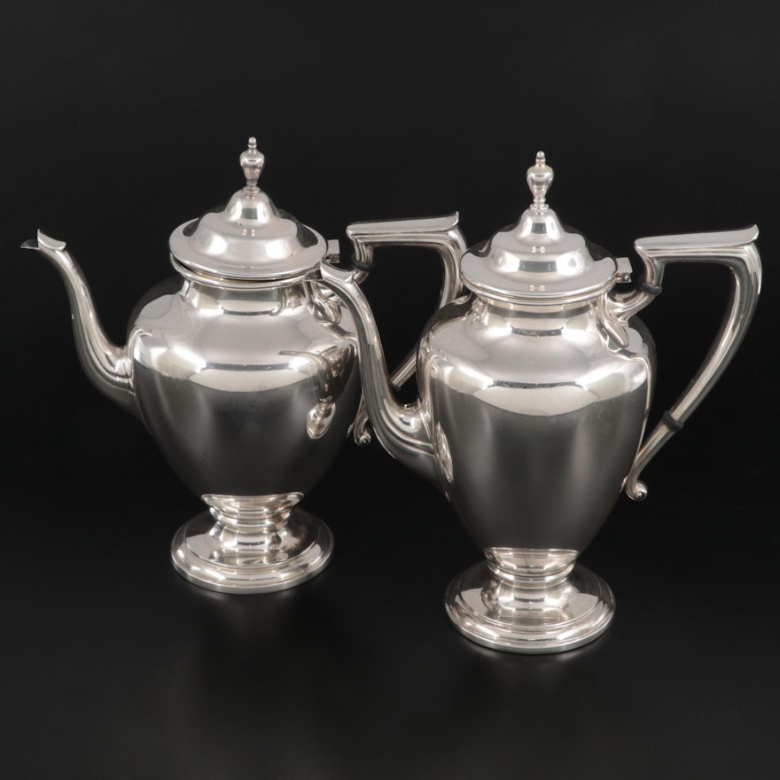 Wallace "Coventry" Sterling Silver Teapot and Coffee Pot, Mid-20th Century