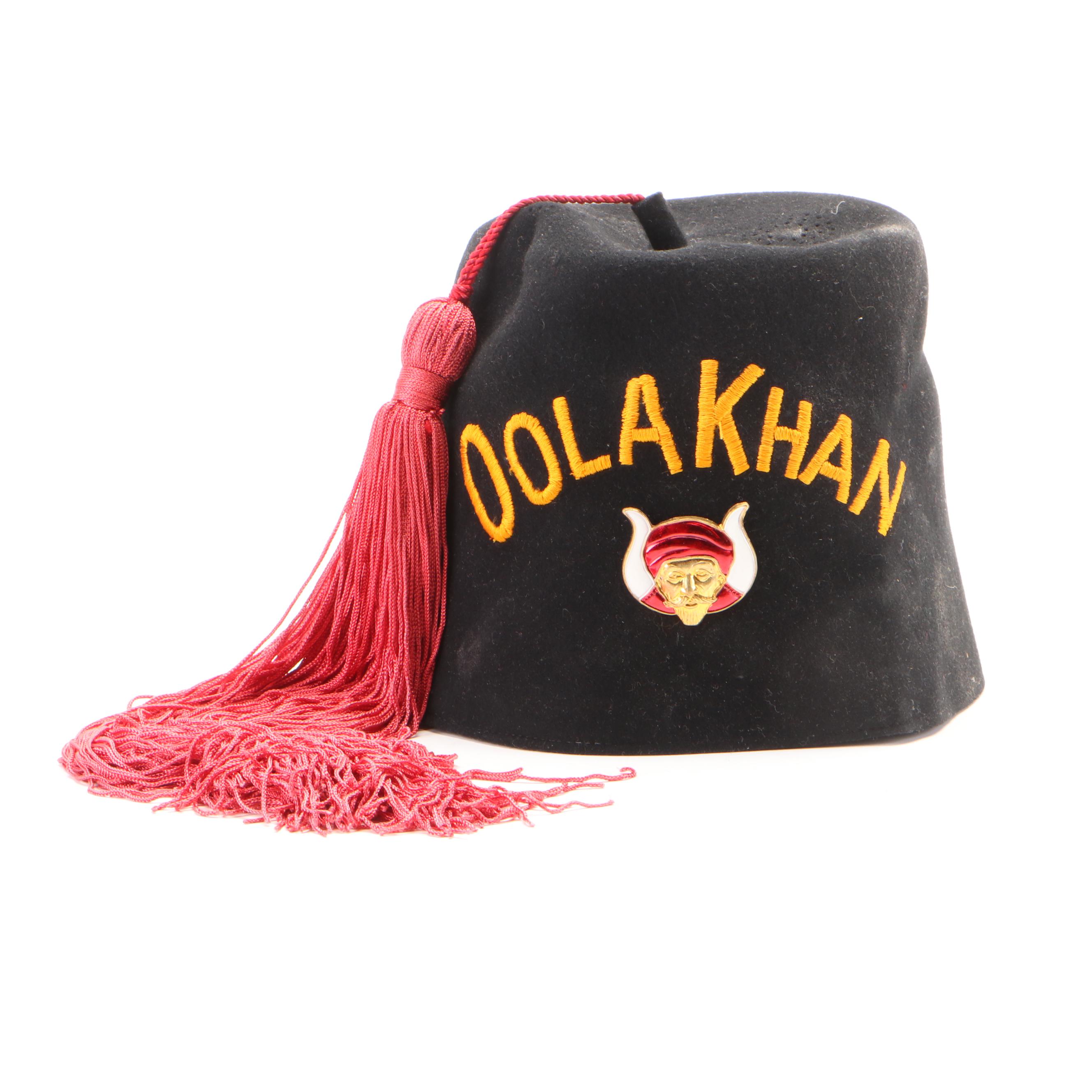 Masonic "Oola Khan" Fez and Order of DeMolay Medals, Mid 20th Century