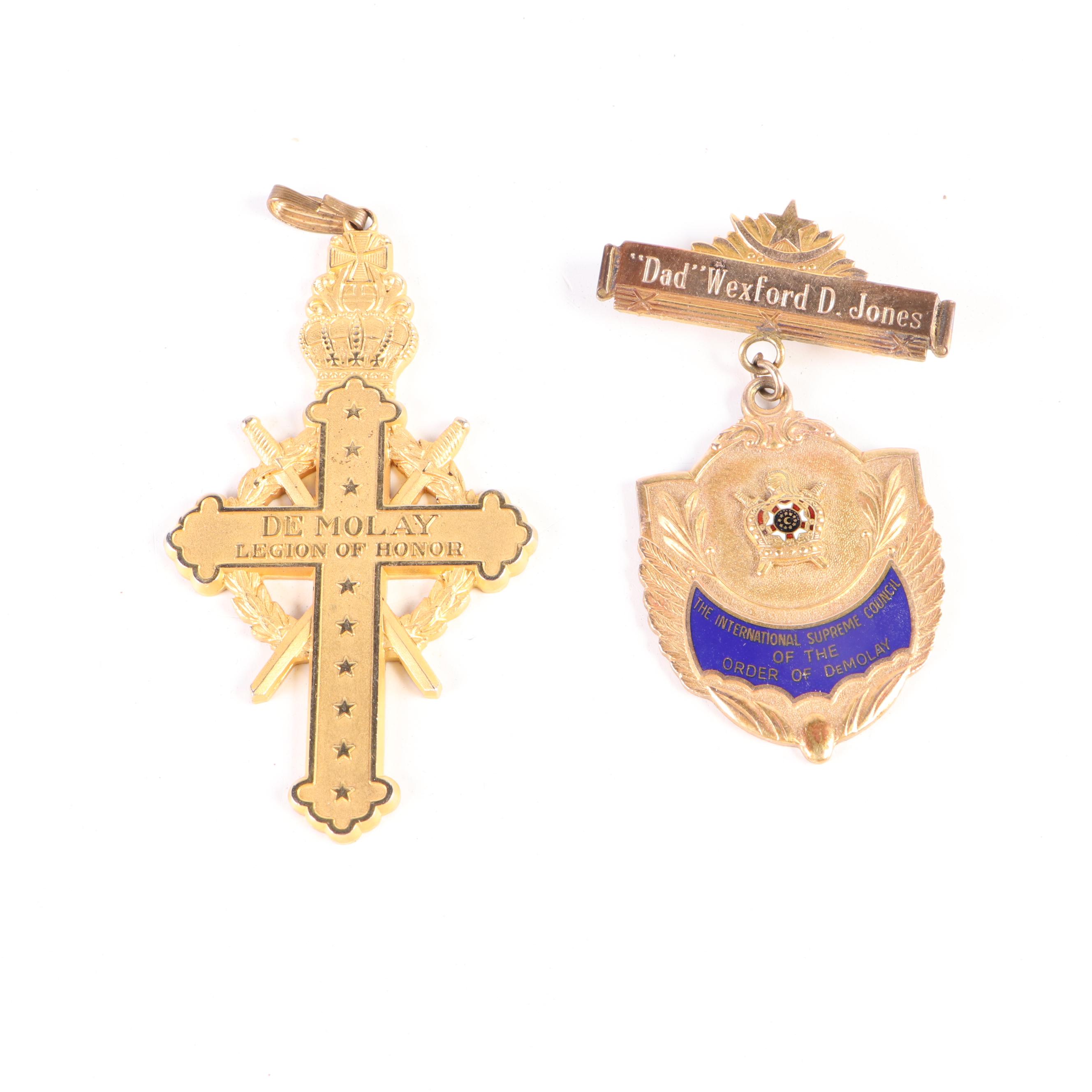 Masonic "Oola Khan" Fez and Order of DeMolay Medals, Mid 20th Century