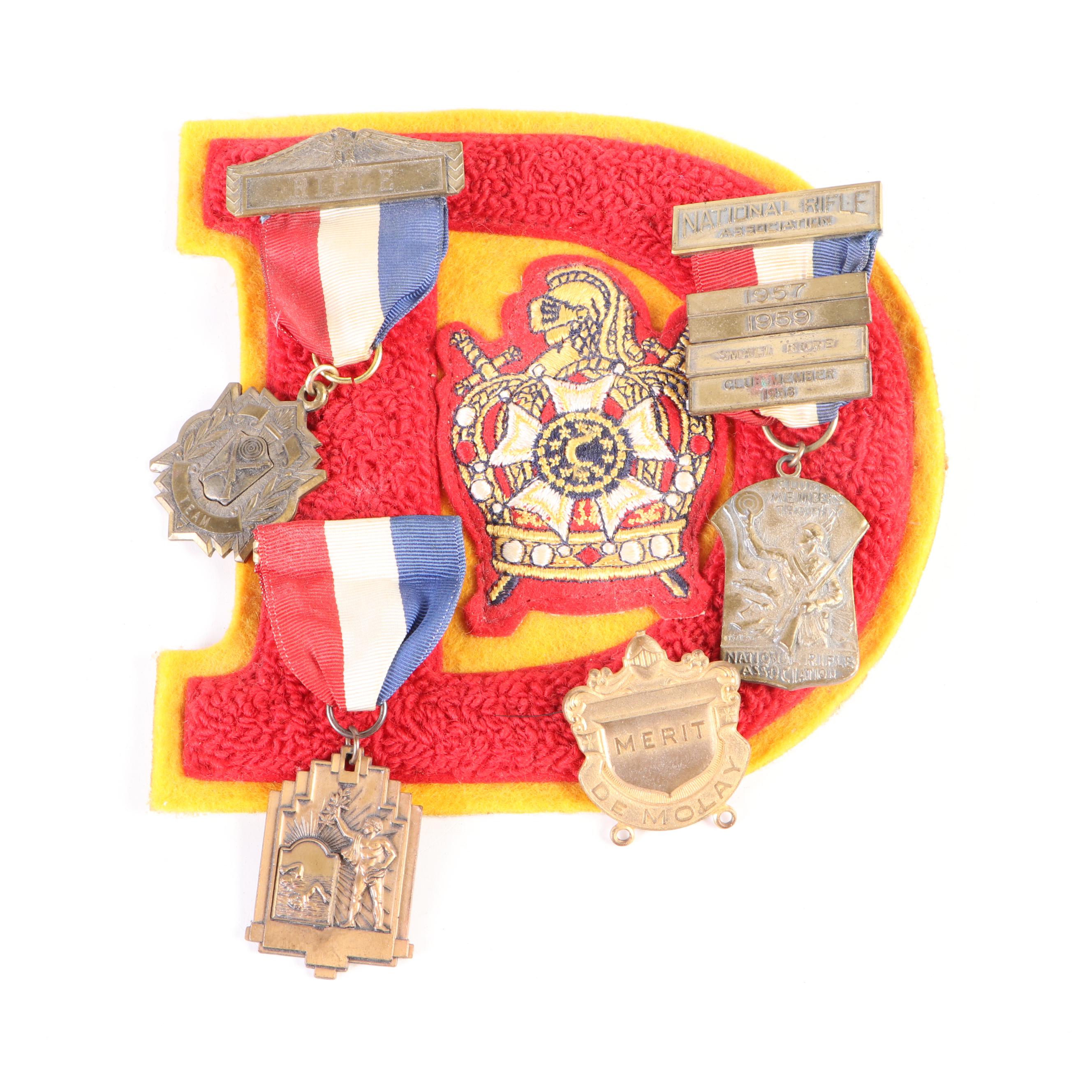 Masonic "Oola Khan" Fez and Order of DeMolay Medals, Mid 20th Century