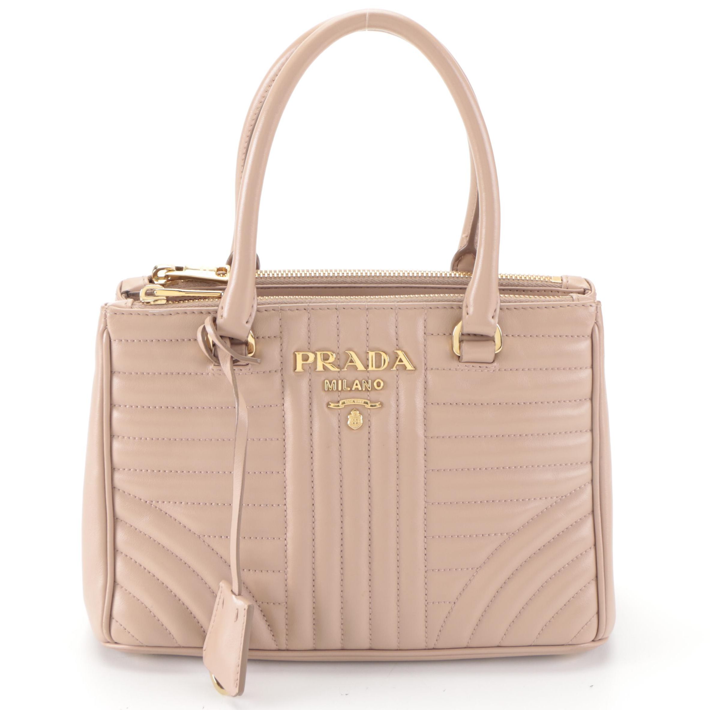 Prada Mini Double-Zip Diagramme Convertible Tote in Quilted Blush Calfskin