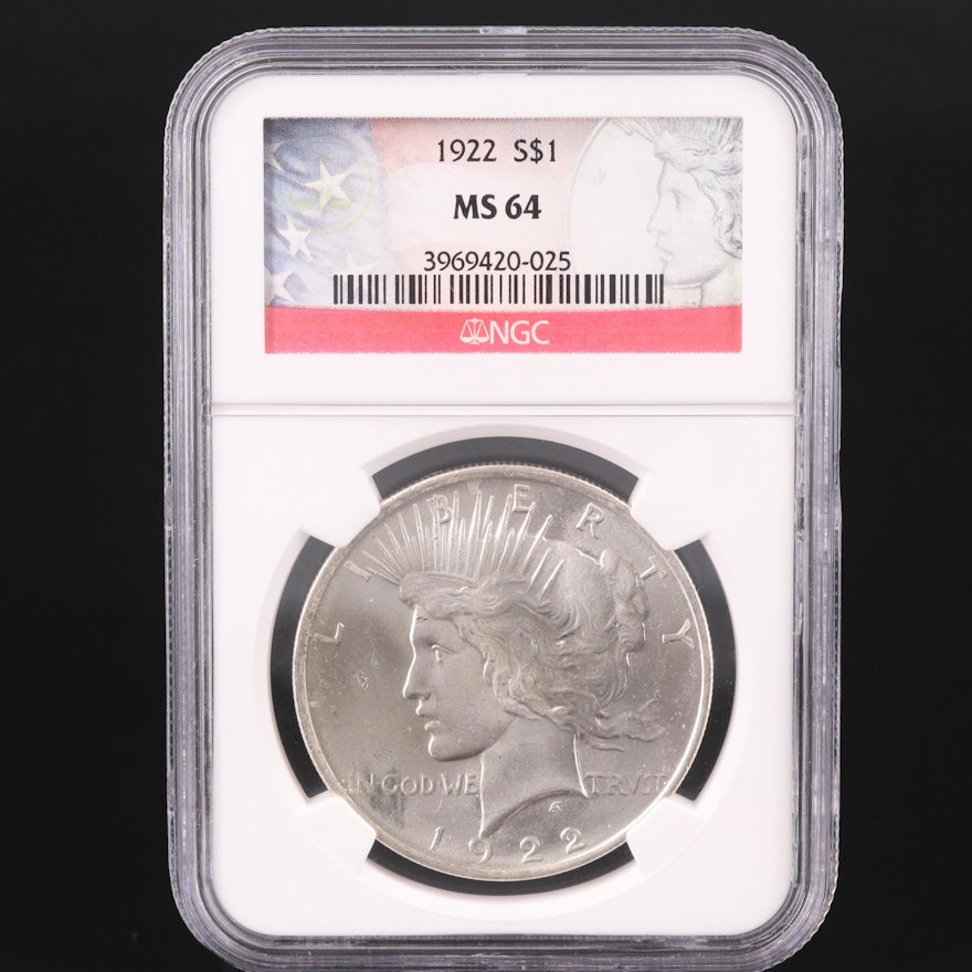 NGC Graded MS64 1922 Peace Silver Dollar