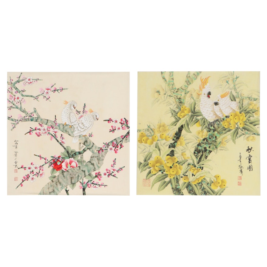 Chinese Ink and Watercolor Paintings of Birds and Flowers