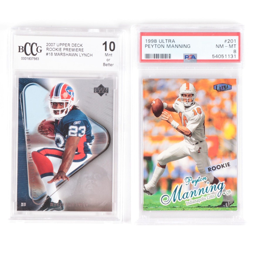 Peyton Manning, Marshawn Lynch Graded Rookie Football Cards, 1990s–2000s