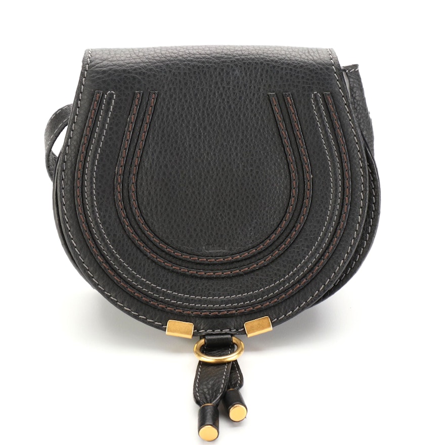 Chloé Marcie Saddle Bag Small in Black Grained Leather