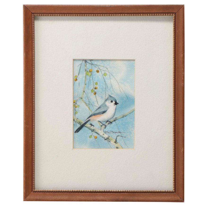 Ethel Somers Watercolor Painting of Tufted Titmouse