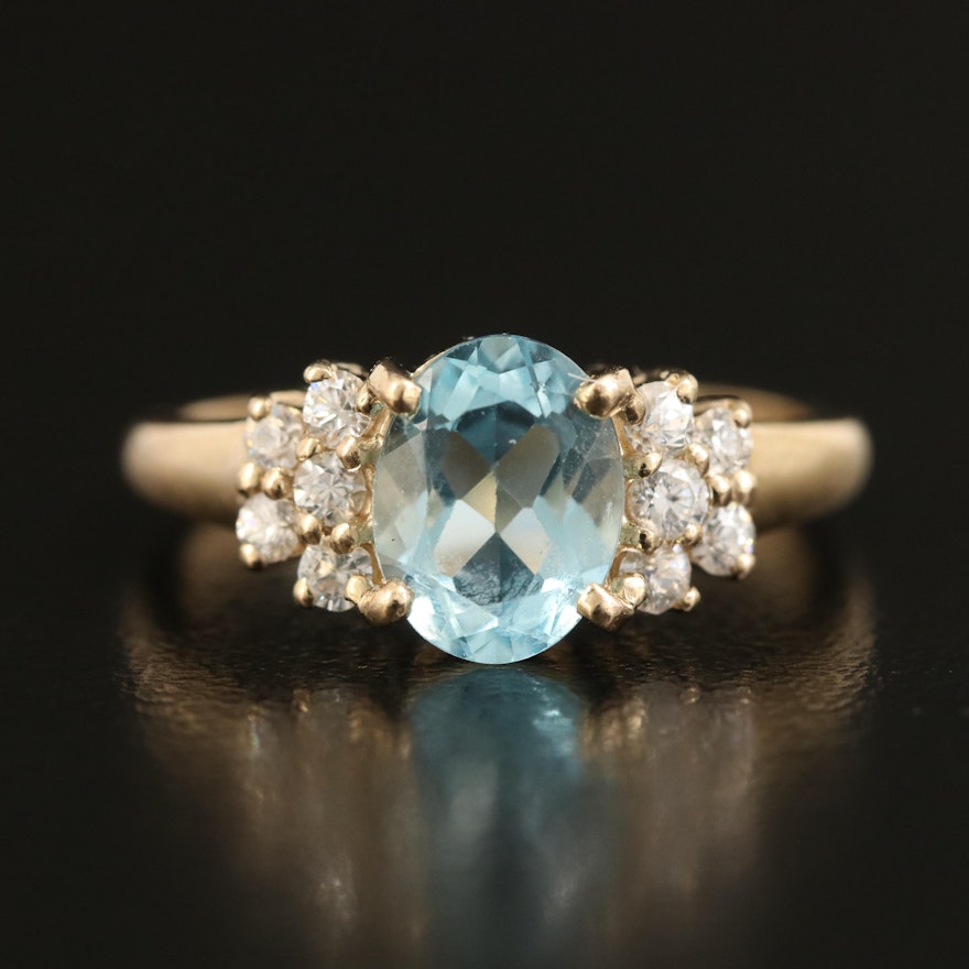 10K Sky Blue Topaz, Diamond and Cubic Zirconia Ring