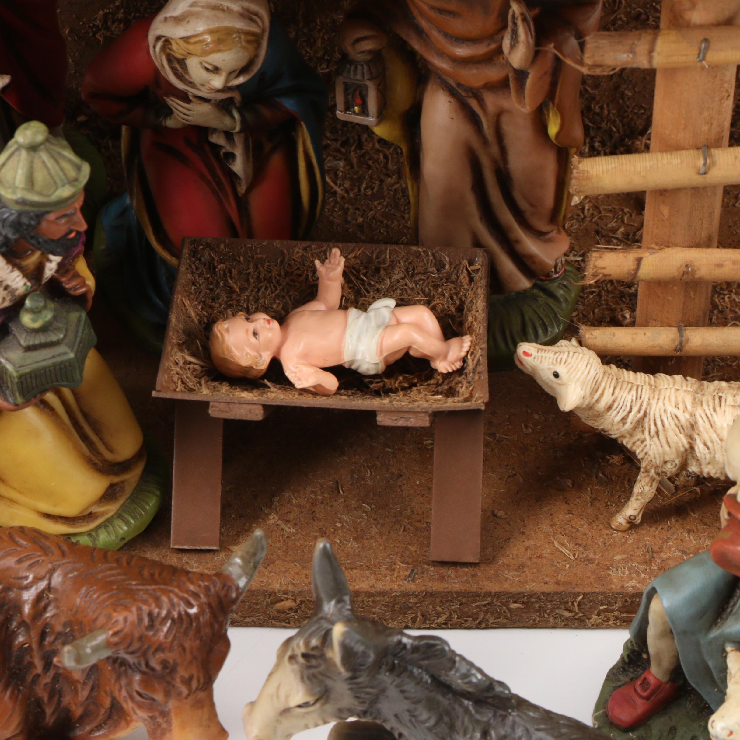 German Christmas Nativity Set, Mid to Late 20th Century