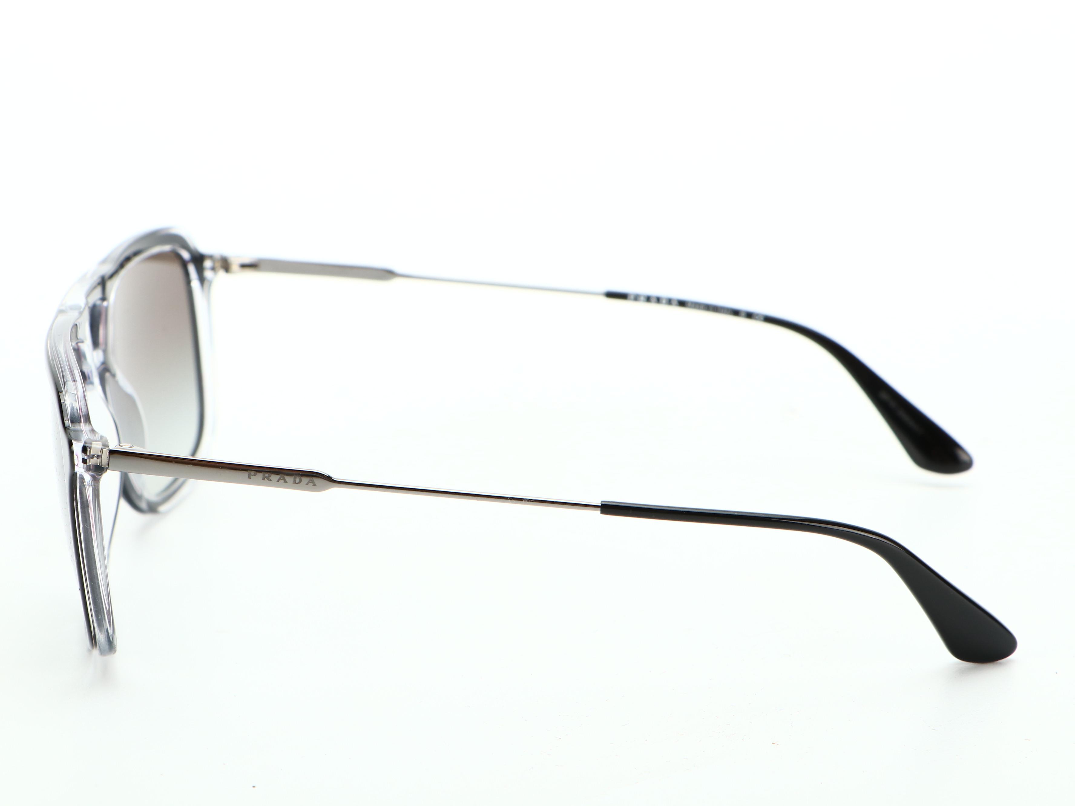 Prada SPR06V Metal-Clear-Black Frame Sunglasses with Grey Gradient Lens
