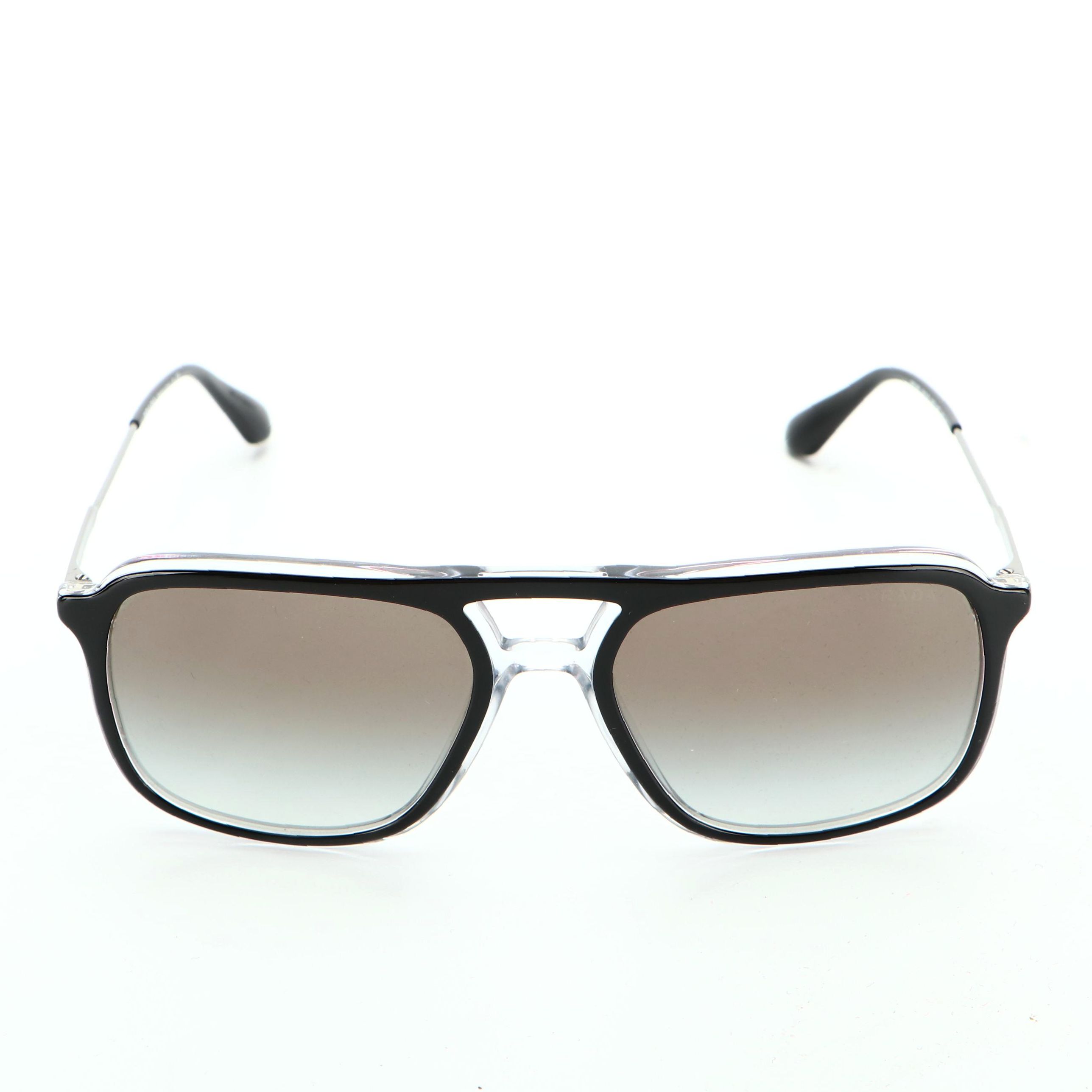 Prada SPR06V Metal-Clear-Black Frame Sunglasses with Grey Gradient Lens