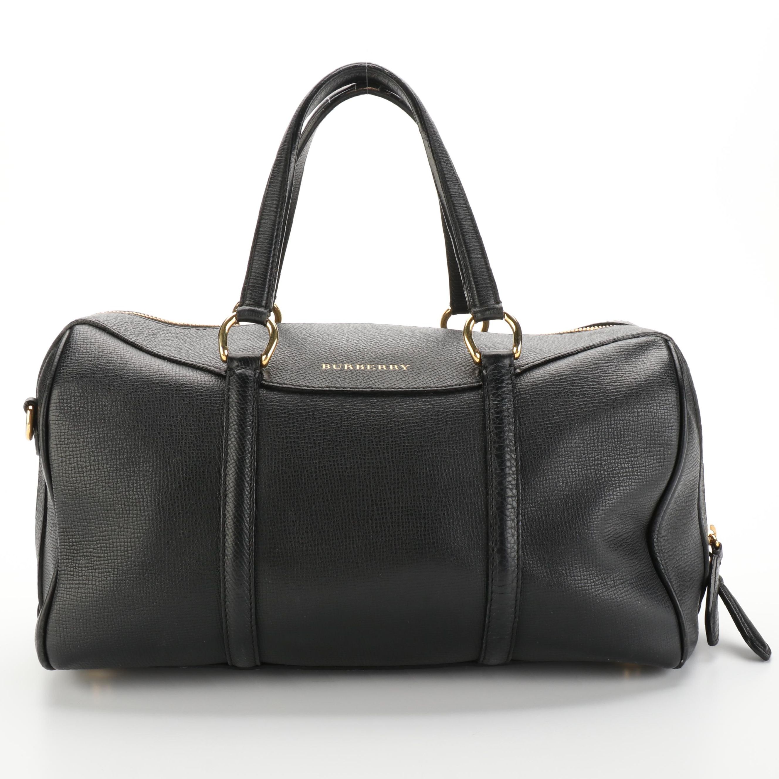 Burberry Alchester Bowling Bag in Black Leather with "Nova Check" Lining