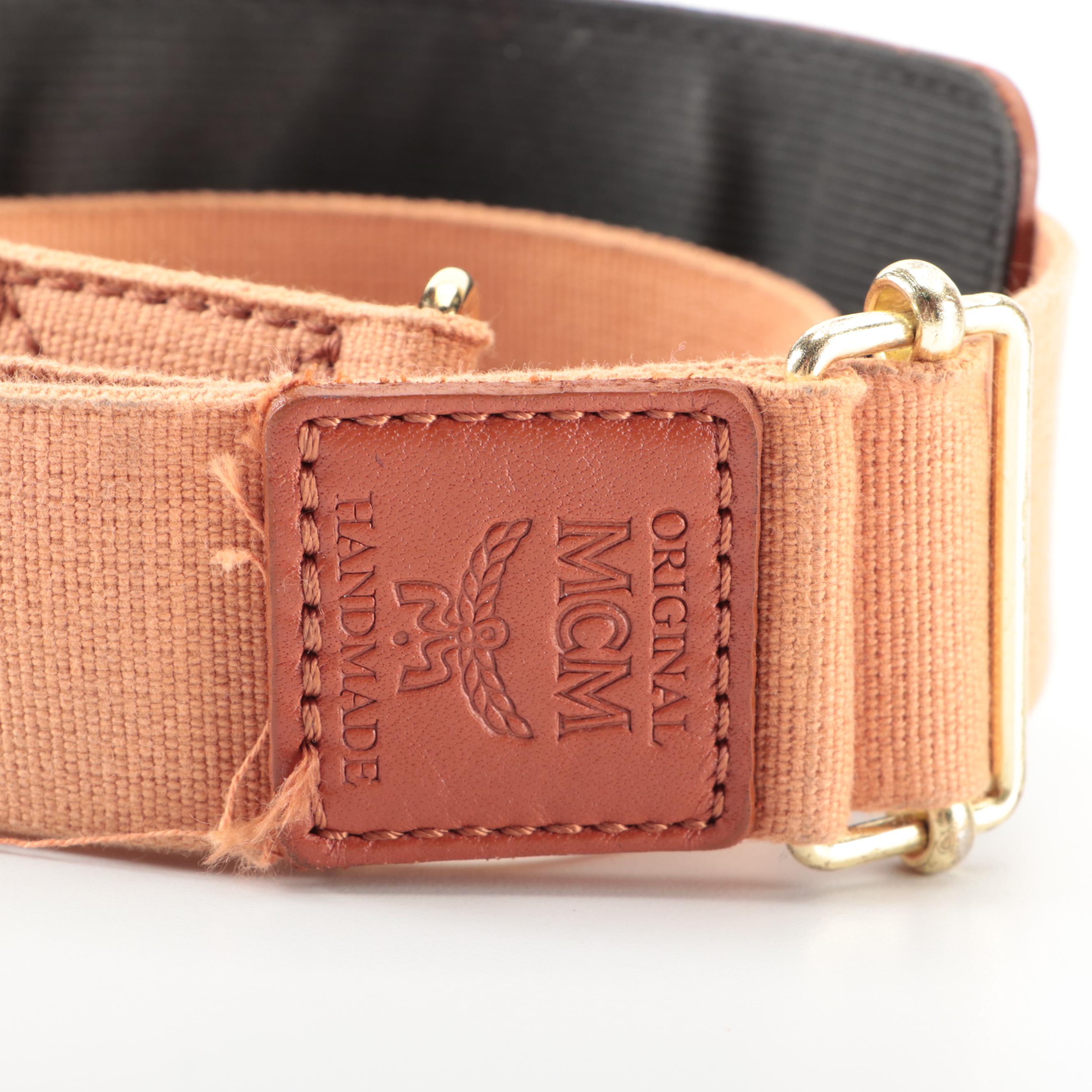 MCM Travel Bag in Cognac Monogram Visetos and Leather with Detachable Strap