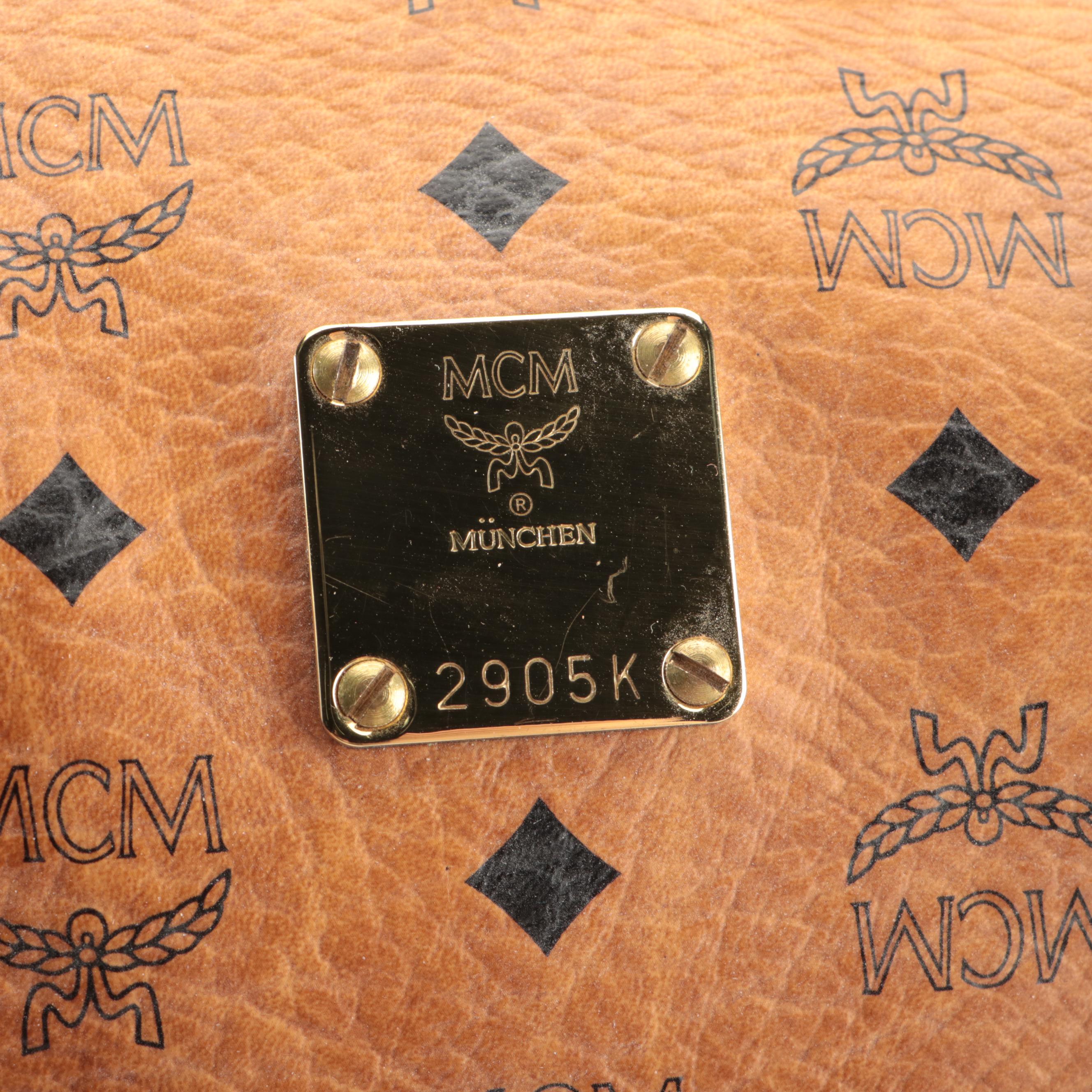 MCM Travel Bag in Cognac Monogram Visetos and Leather with Detachable Strap