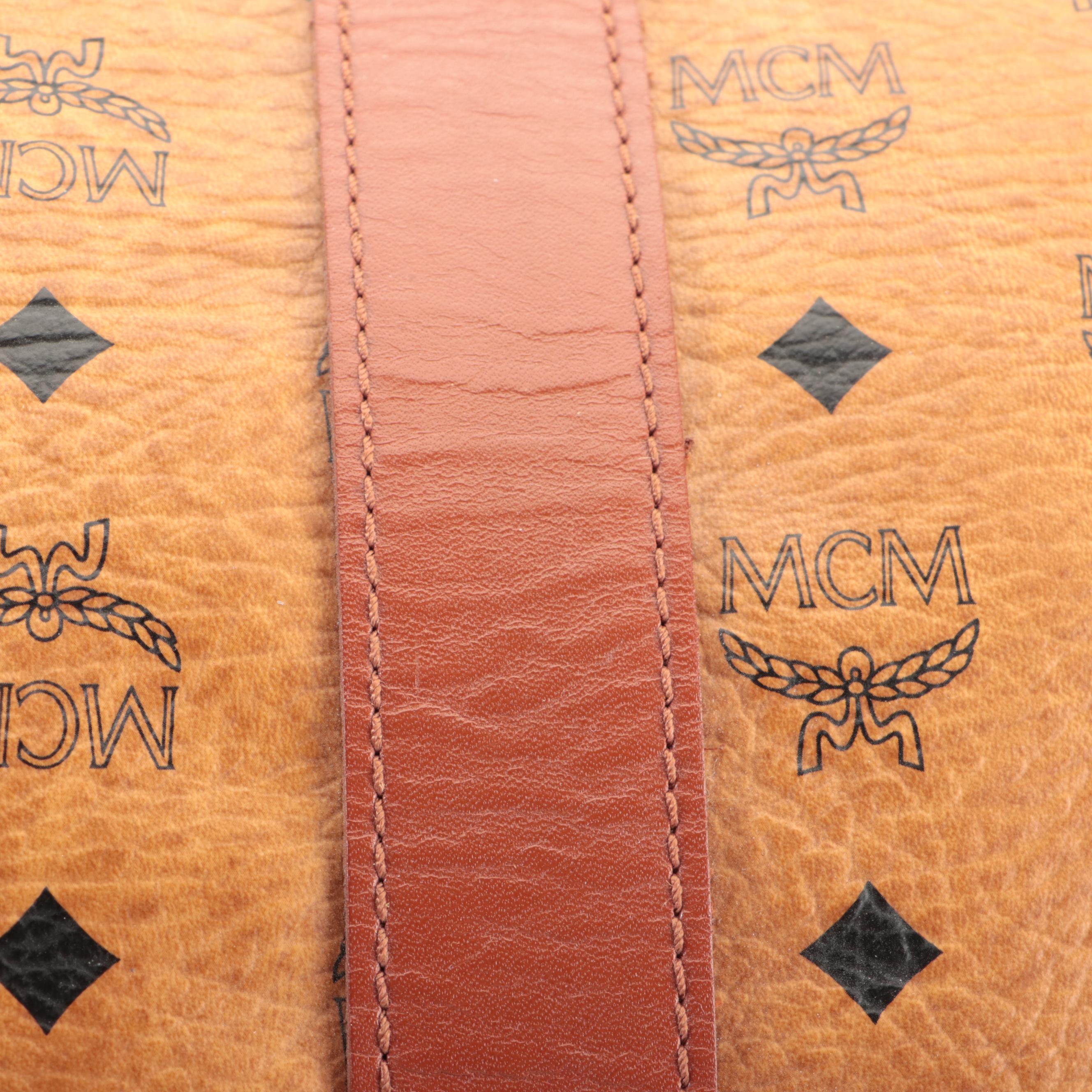 MCM Travel Bag in Cognac Monogram Visetos and Leather with Detachable Strap