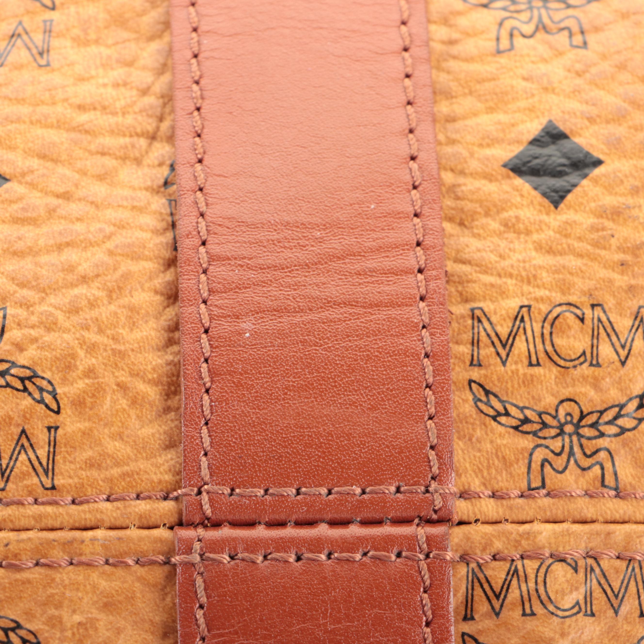 MCM Travel Bag in Cognac Monogram Visetos and Leather with Detachable Strap