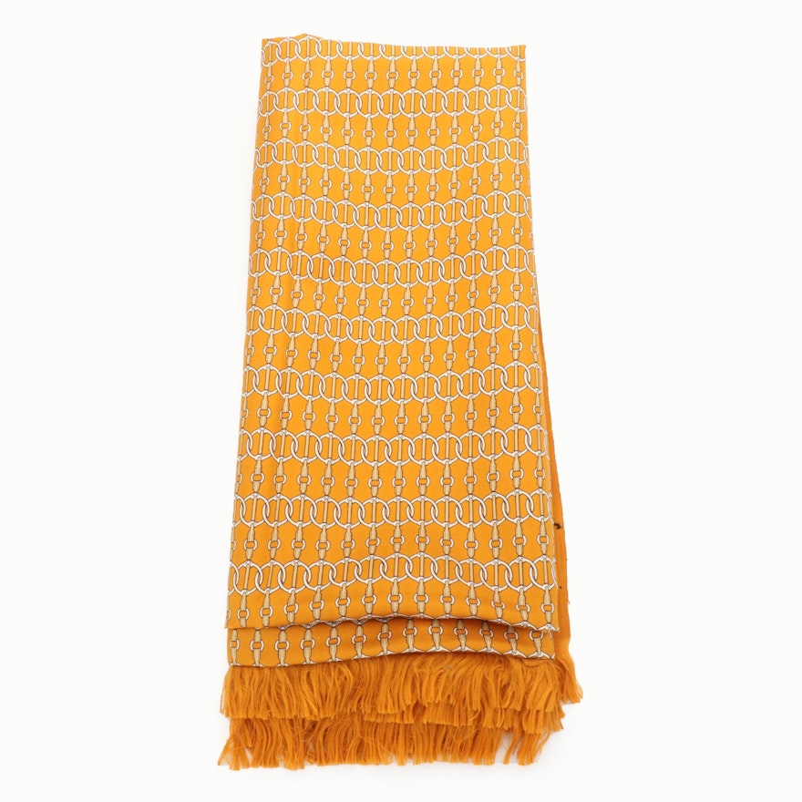 Hermès 140cm Raw-Edge Rectangular Shawl Scarf in Printed Silk