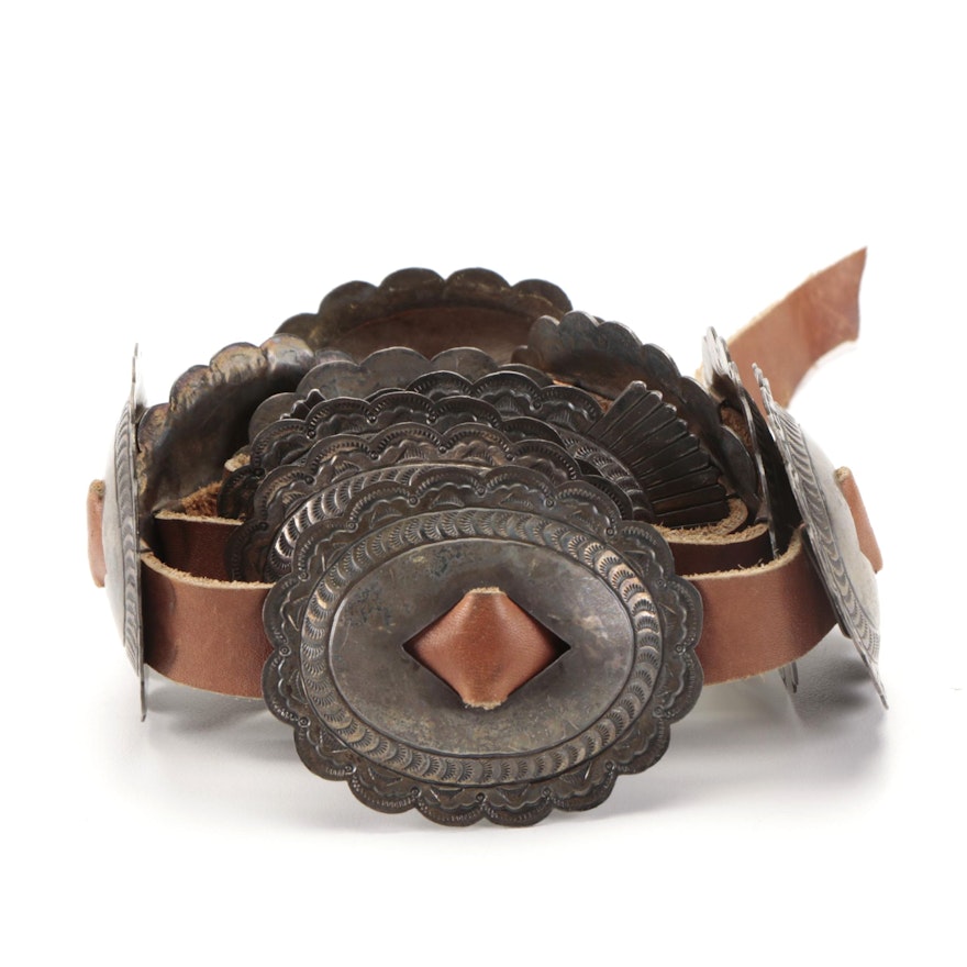 Suzie James Navajo Diné Sterling Silver Concho Belt with Leather