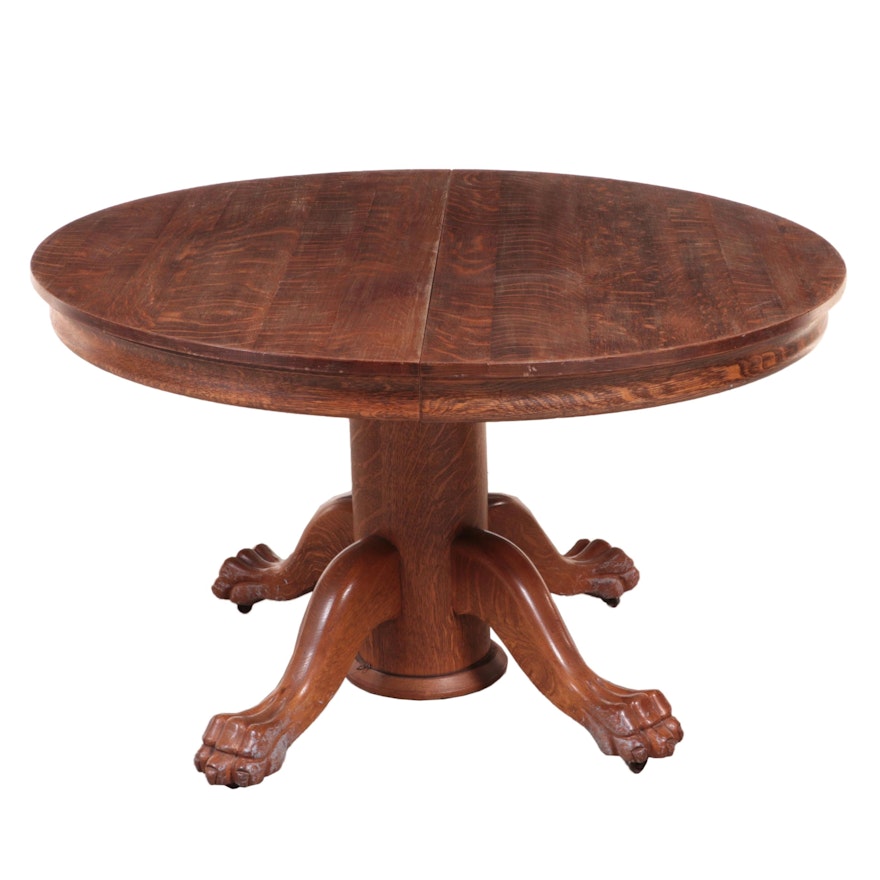 Late Victorian Quartersawn Oak Extension Dining Table, Late 19th or Early 20th C