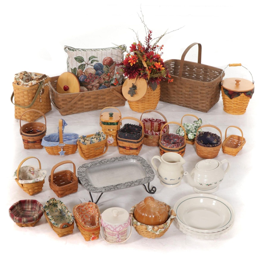 Longaberger Baskets with Pewter, Pottery and Glass Accessories