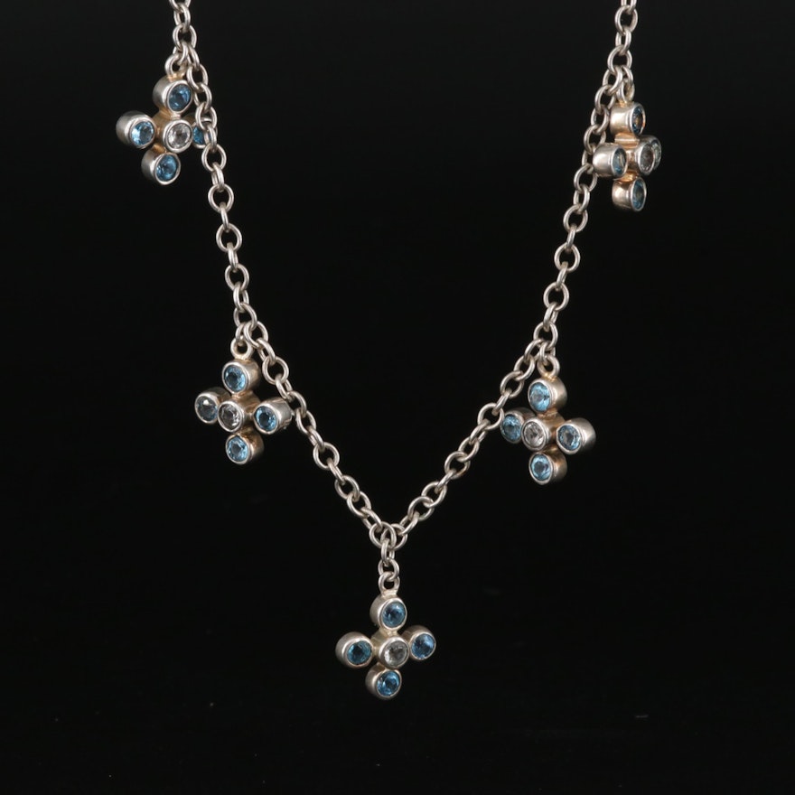 Sterling Swiss Blue and White Topaz Dangle Necklace