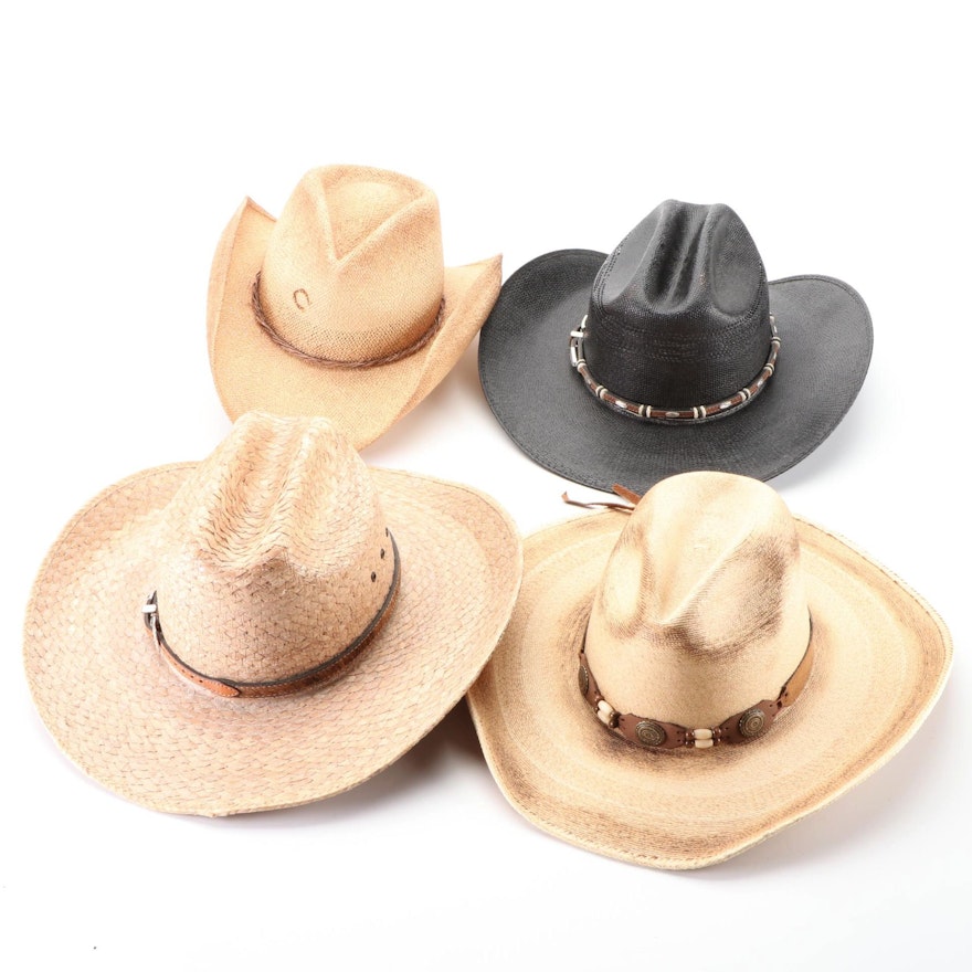 Western Straw Hats Including Justin, Charlie Horse, Bullhide, and SS Double S