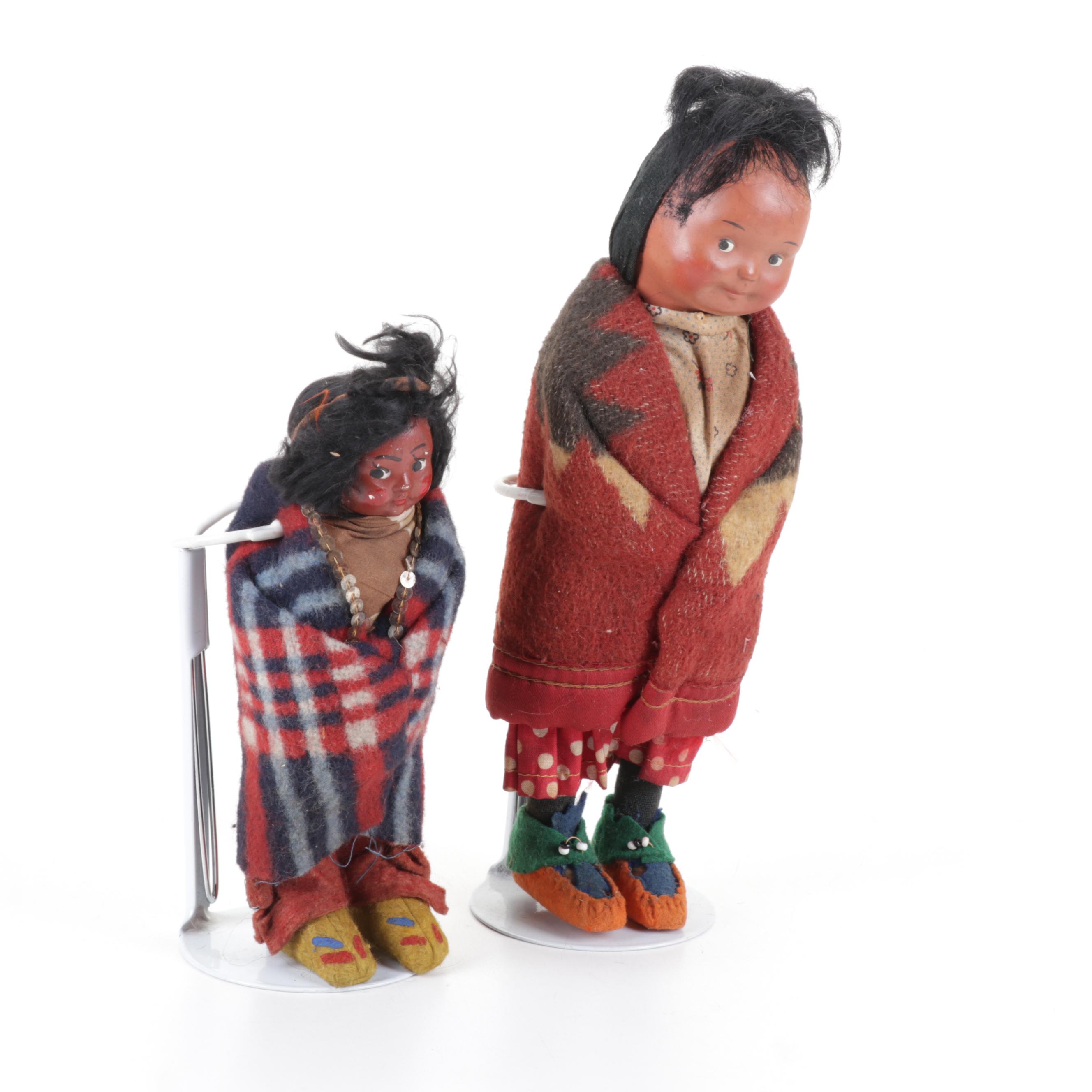 Native American Hand-Crafted Skookum Dolls, Mid-20th Century