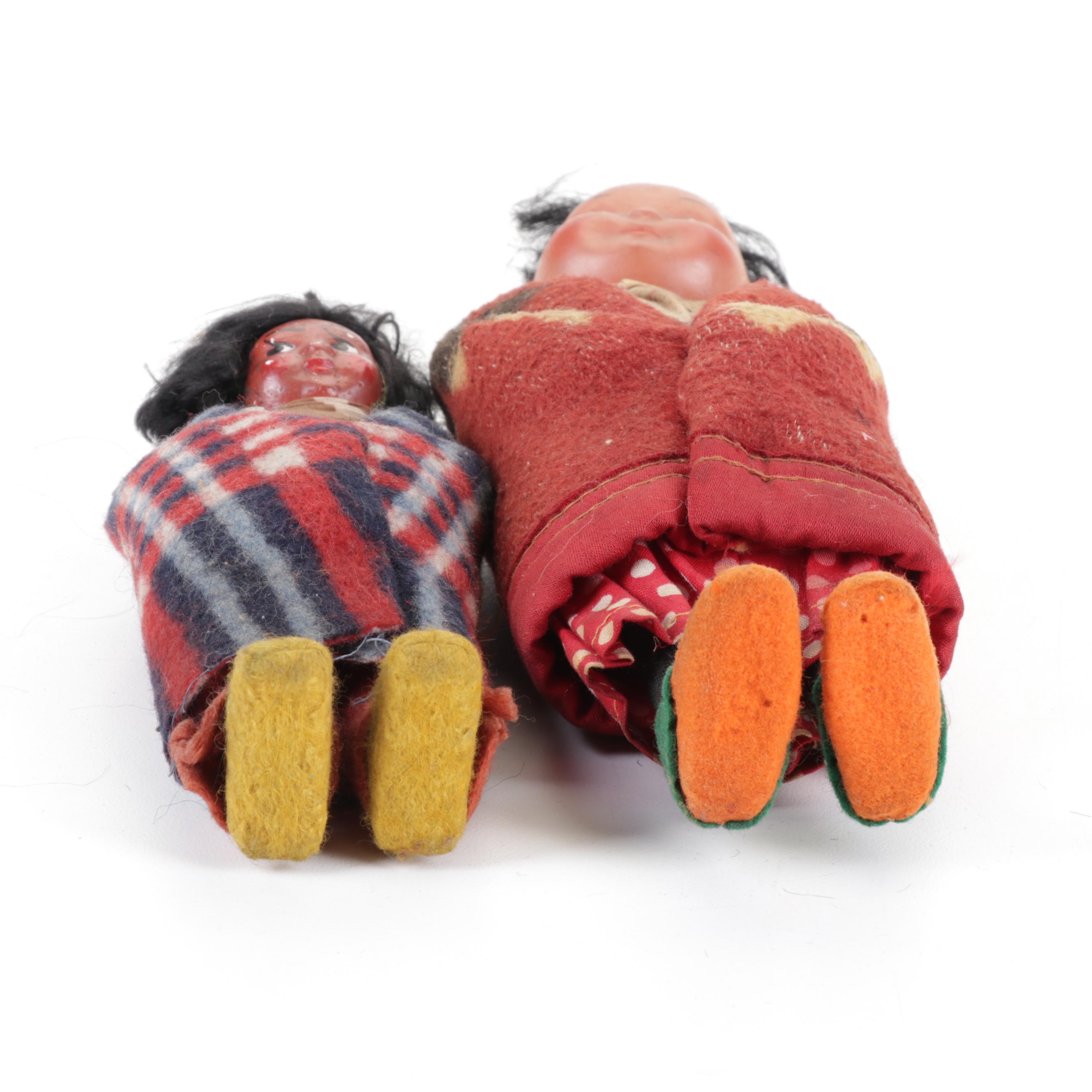 Native American Hand-Crafted Skookum Dolls, Mid-20th Century