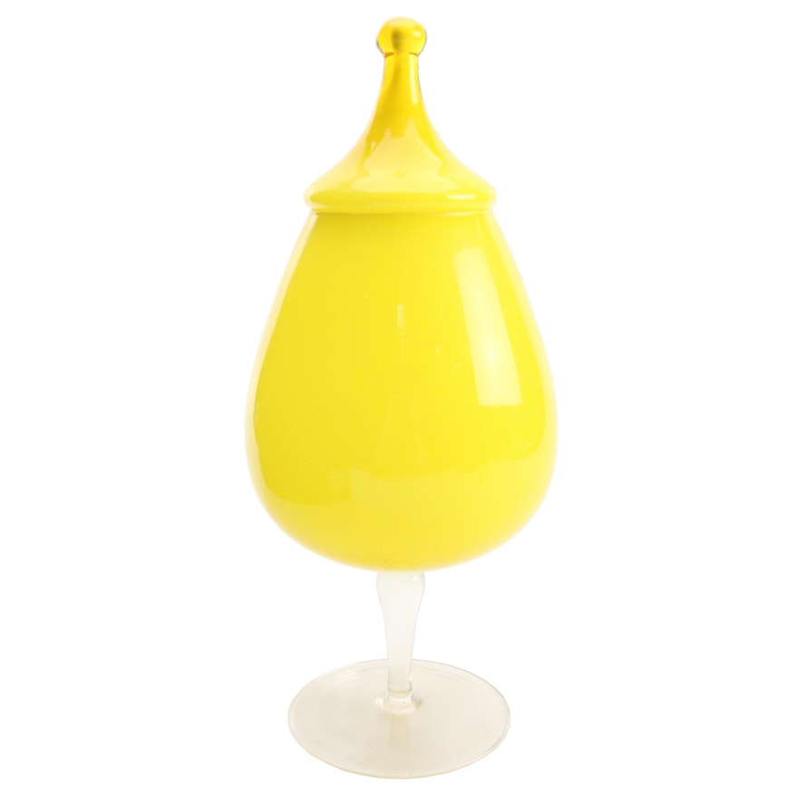 Footed Yellow Glass Lidded Candy Dish